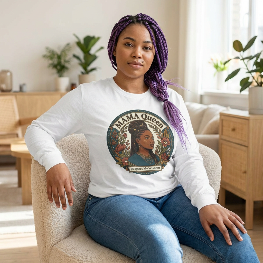 Mama Queen Long Sleeve Tee — Respect My Wisdom Vintage Portrait