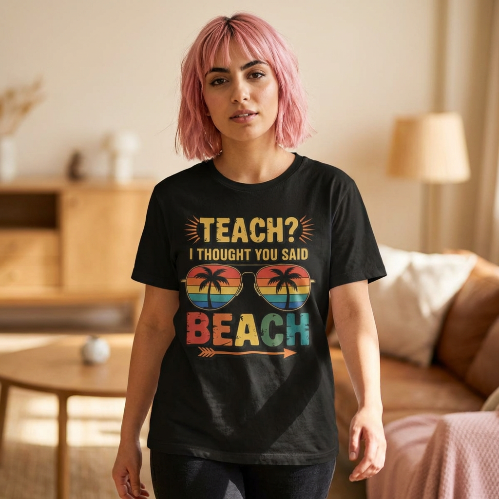 Beach Teacher T-Shirt — "Teach? I Thought You Said Beach" Retro Sunglasses Tee product thumbnail image Beach Teacher T-Shirt — "Teach? I Thought You Said Beach" Retro Sunglasses Tee product thumbnail image