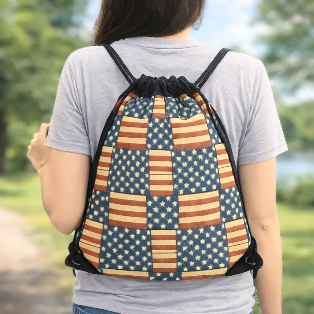 Vintage American Flag Drawstring Bag | Patriotic Stars and Stripes product thumbnail image Vintage American Flag Drawstring Bag | Patriotic Stars and Stripes product thumbnail image