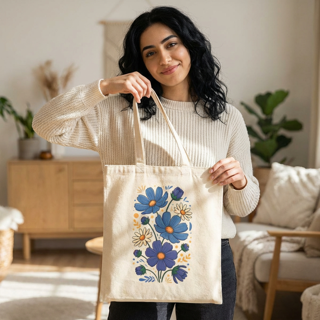 Canvas Tote Bag — Blue Wildflower Floral Eco Market Tote product thumbnail image