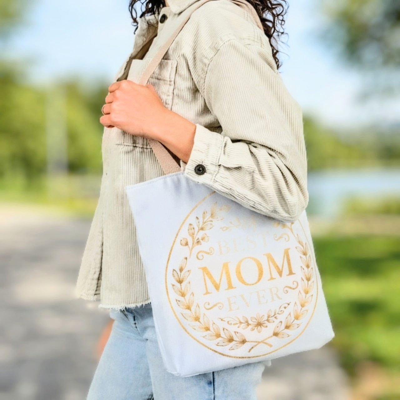 Best Mom Ever Canvas Tote — Floral Gold Mother's Day Gift Bag