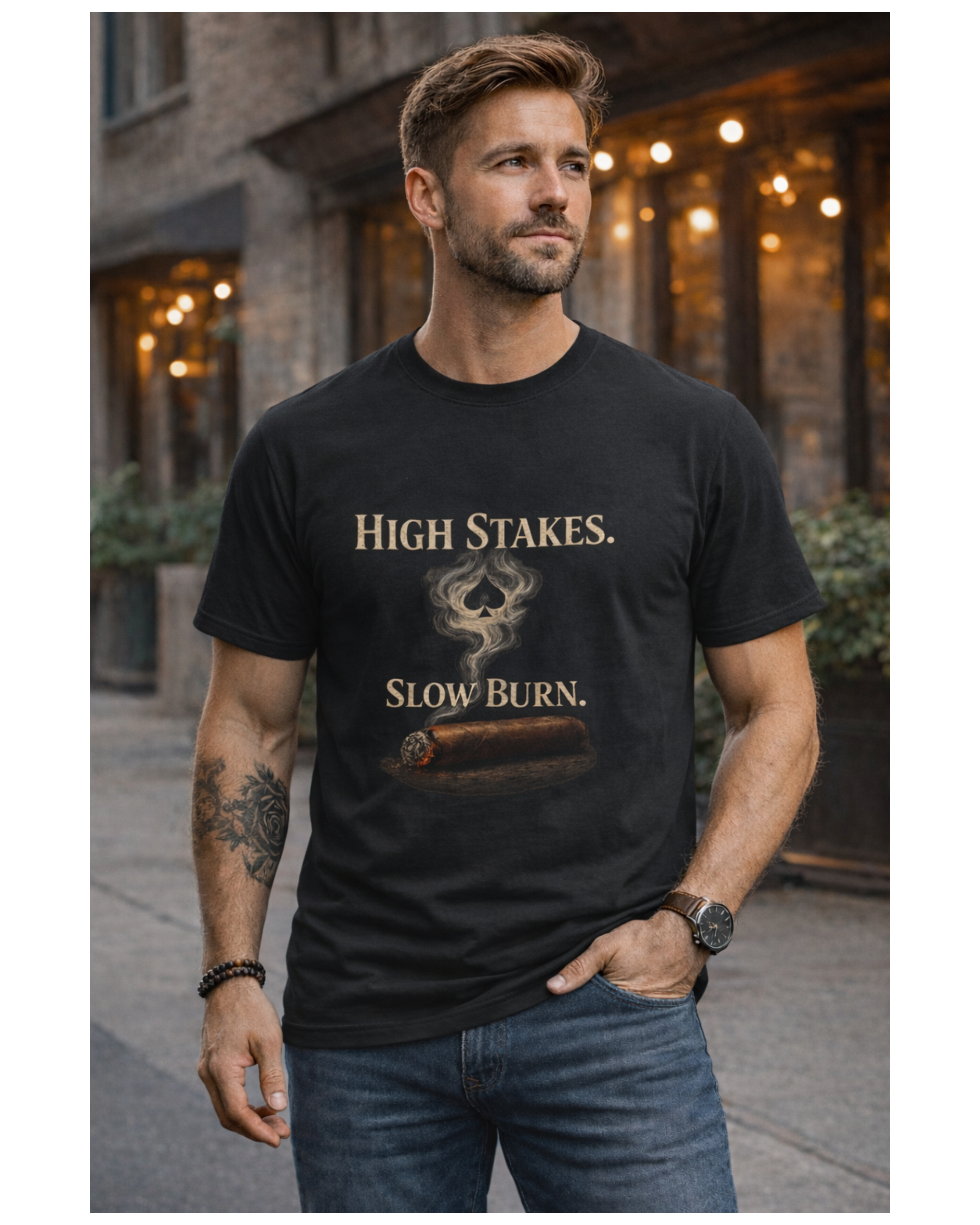 High Stakes, Slow Burn T-Shirt — Retro Cigarette Smoke Graphic Tee