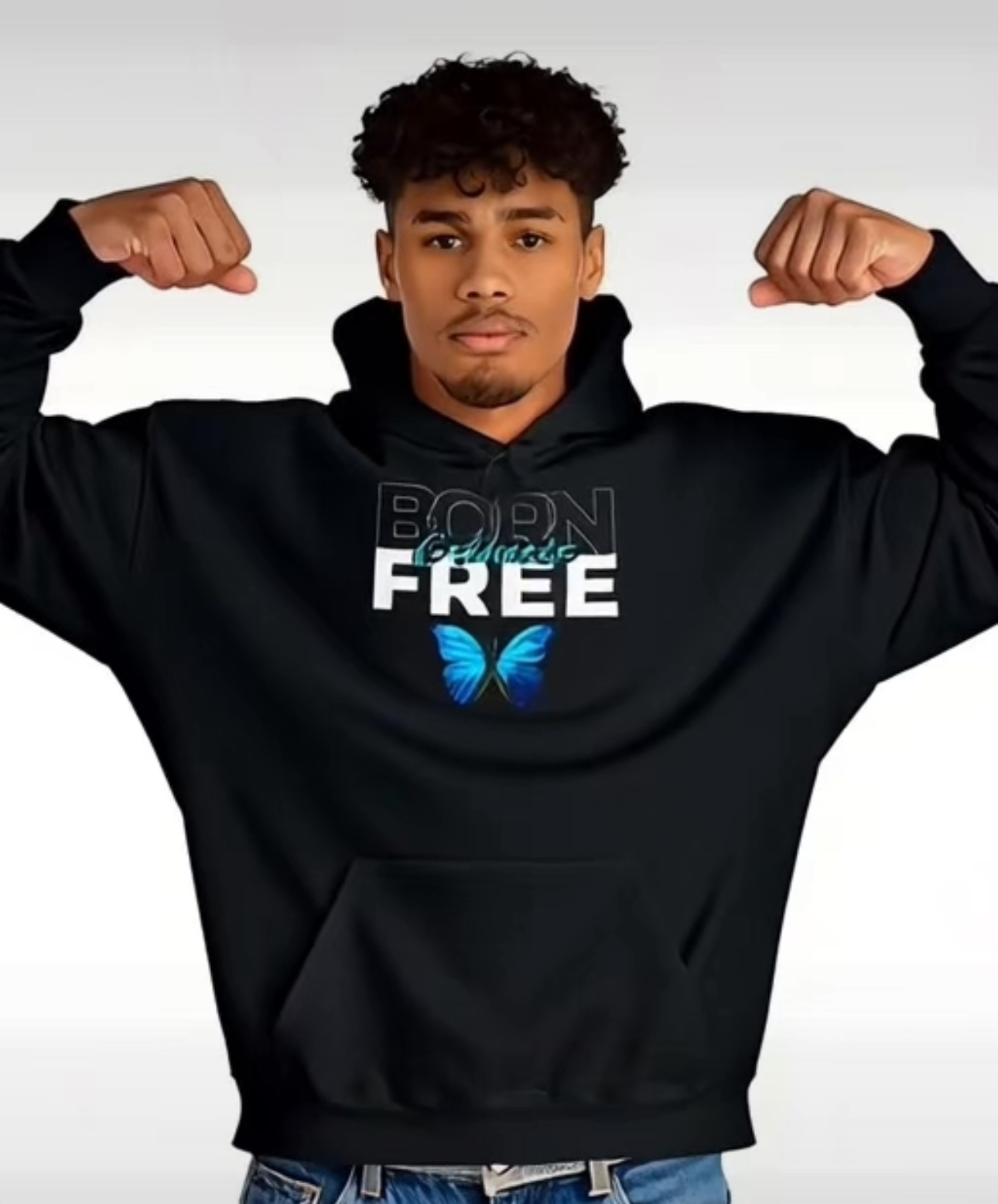 Born Almost Free Hoodie — Blue Butterfly Inspirational CUSTOM Pullover product thumbnail image