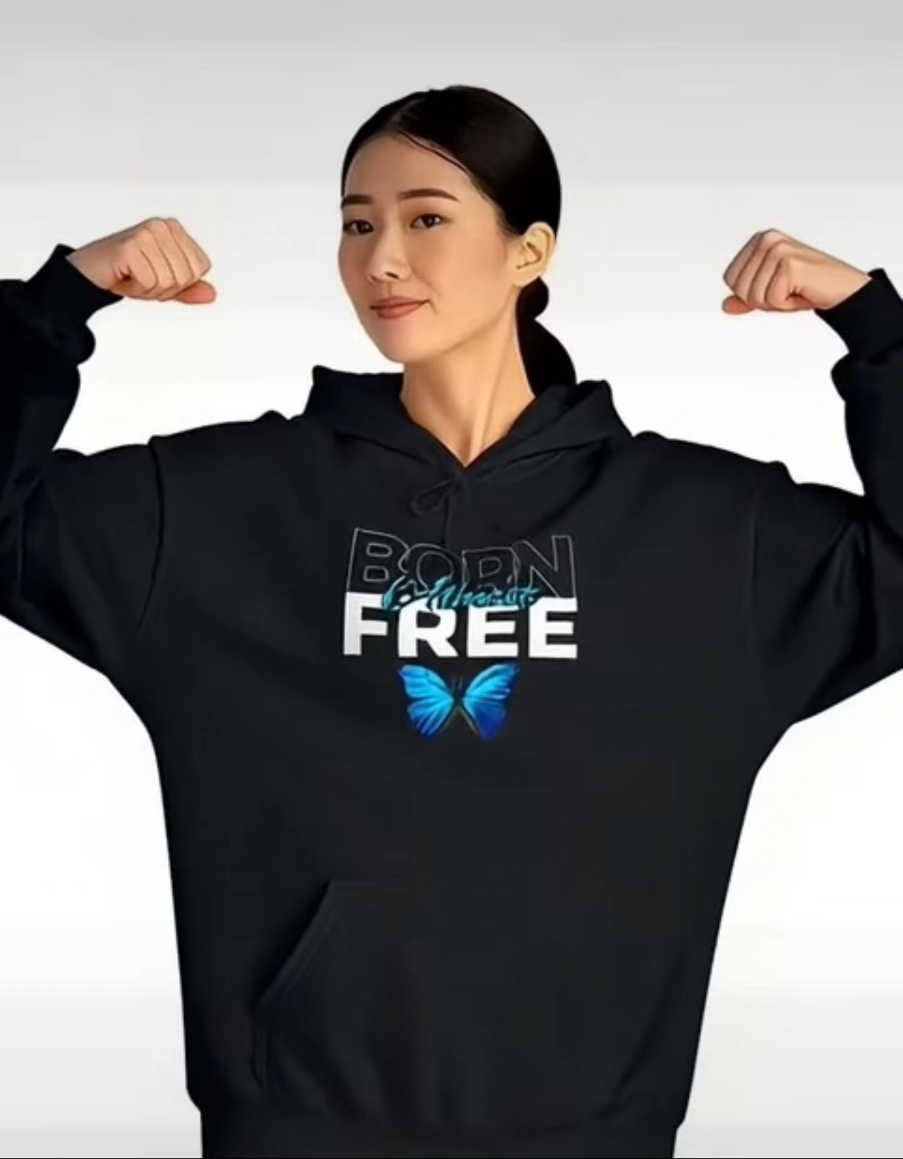 Born Almost Free Hoodie — Blue Butterfly Inspirational CUSTOM Pullover product thumbnail image Born Almost Free Hoodie — Blue Butterfly Inspirational CUSTOM Pullover product thumbnail image