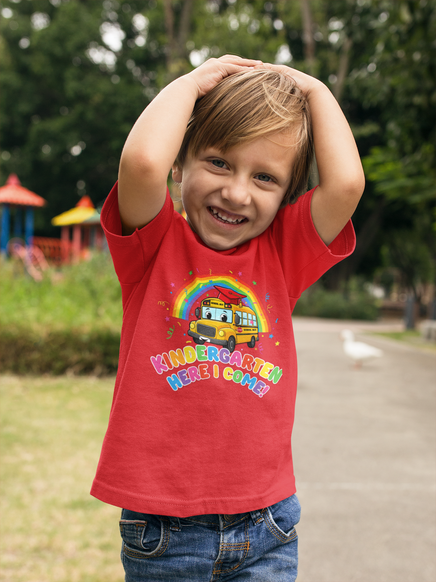 Kindergarten Here I Come Shirt Toddler Back to School Tee Preschool Graduate Outfit First Day of School Kids Rainbow Bus Shirt product thumbnail image Kindergarten Here I Come Shirt Toddler Back to School Tee Preschool Graduate Outfit First Day of School Kids Rainbow Bus Shirt product thumbnail image