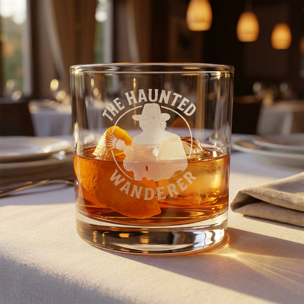 Engraved Haunted Whiskey Glass 10.5oz — Ghostly Bartender Old Fashioned Tumbler