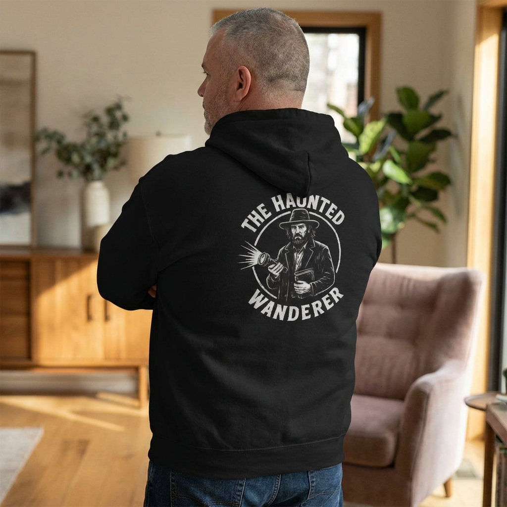 The Haunted Wanderer Zip Hoodie — Spooky Traveler Graphic Full-Zip Sweatshirt product thumbnail image The Haunted Wanderer Zip Hoodie — Spooky Traveler Graphic Full-Zip Sweatshirt product thumbnail image