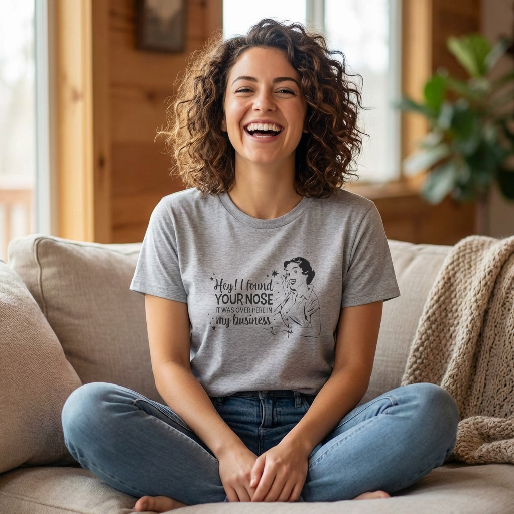 T-Shirt — "Hey! I Found Your Nose...Mind My Business" Vintage Humor Tee product thumbnail image T-Shirt — "Hey! I Found Your Nose...Mind My Business" Vintage Humor Tee product thumbnail image