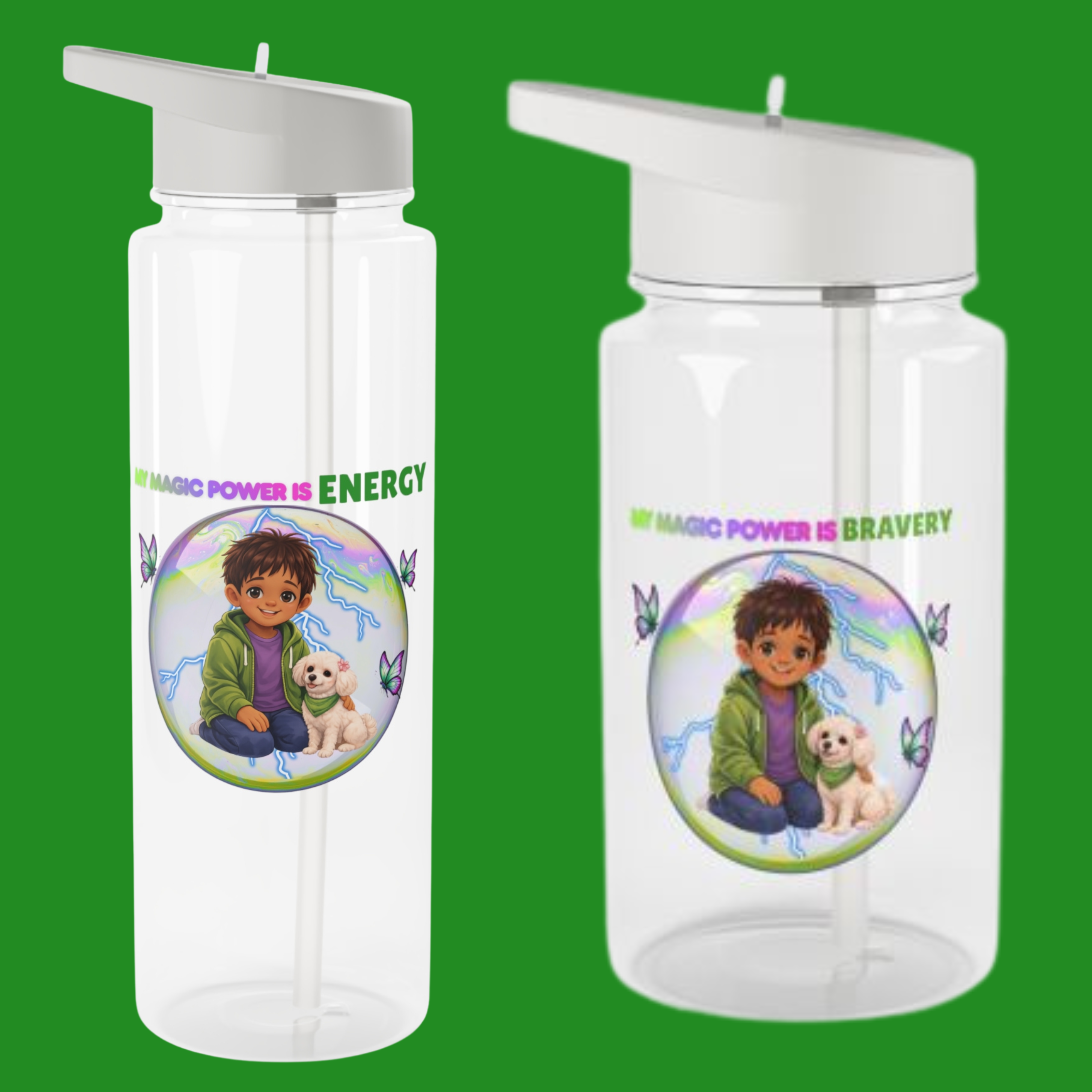 Magic Power Kids Water Bottle – Personalized Boy &amp; Puppy Tritan Bottle Inspired by My Magic Power Is Energy product thumbnail image