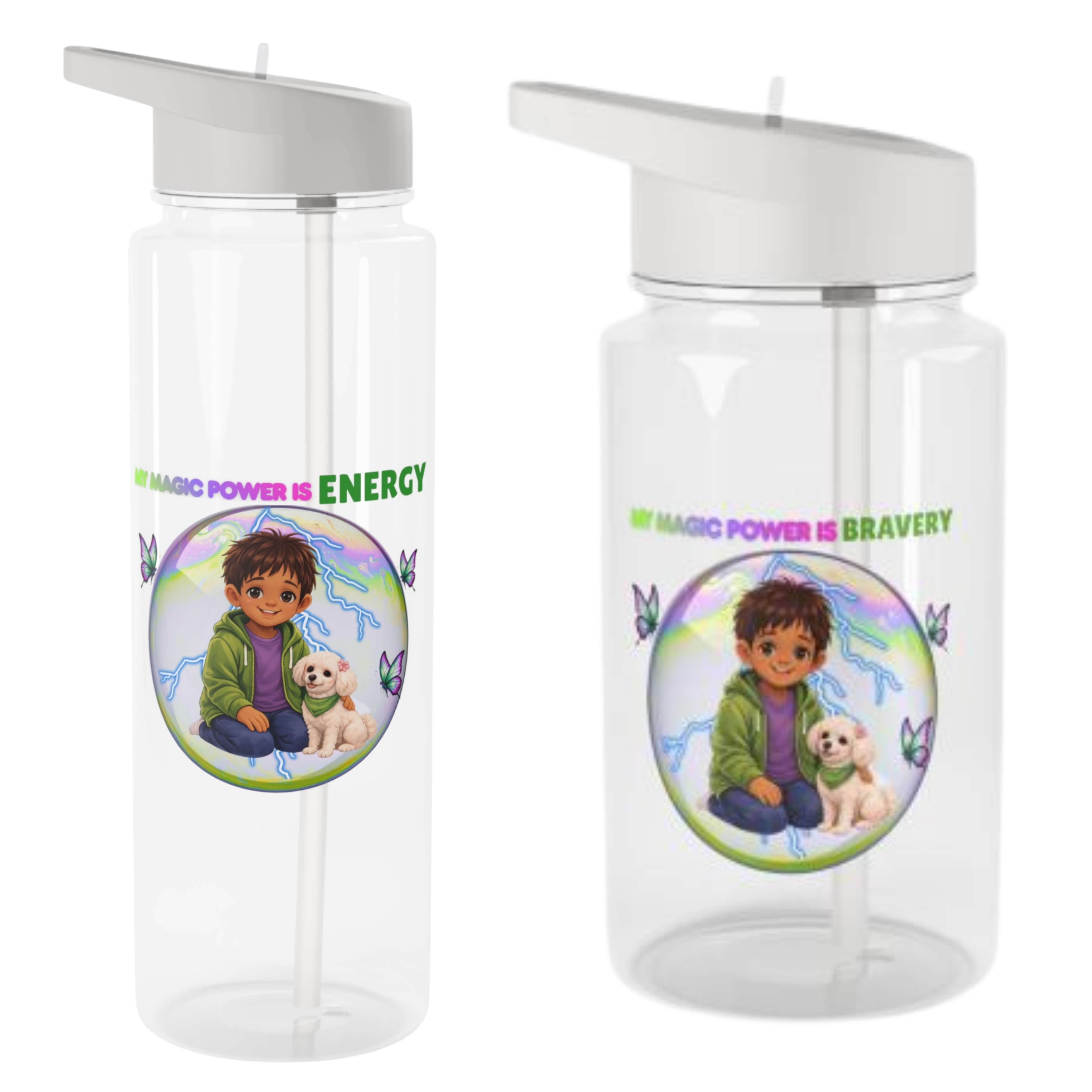 Magic Power Kids Water Bottle – Personalized Boy & Puppy Tritan Bottle Inspired by My Magic Power Is Energy product thumbnail image Magic Power Kids Water Bottle – Personalized Boy & Puppy Tritan Bottle Inspired by My Magic Power Is Energy product thumbnail image