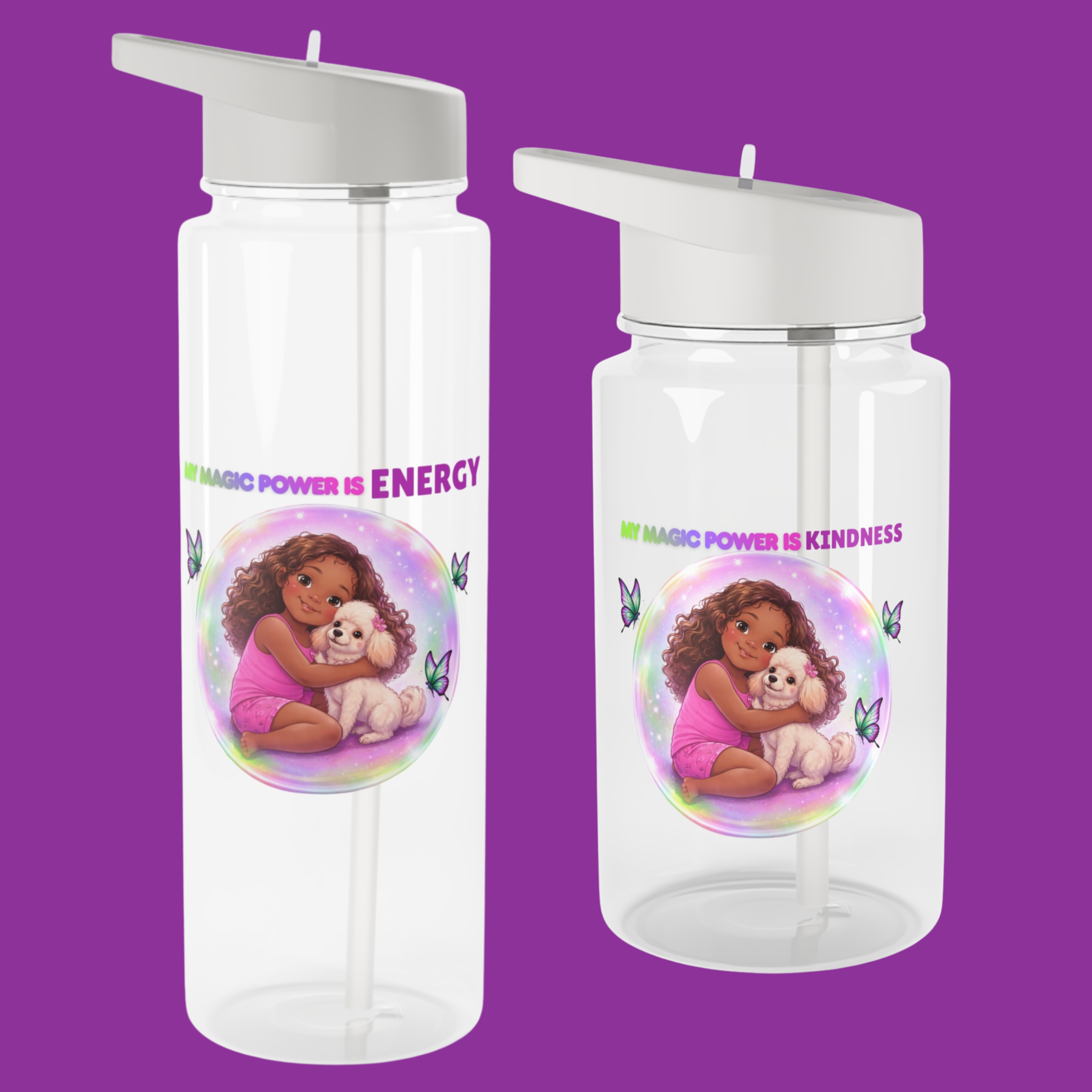 Magic Power Kids Water Bottle – Personalized Girl &amp; Puppy Tritan Bottle Inspired by My Magic Power Is Energy product thumbnail image