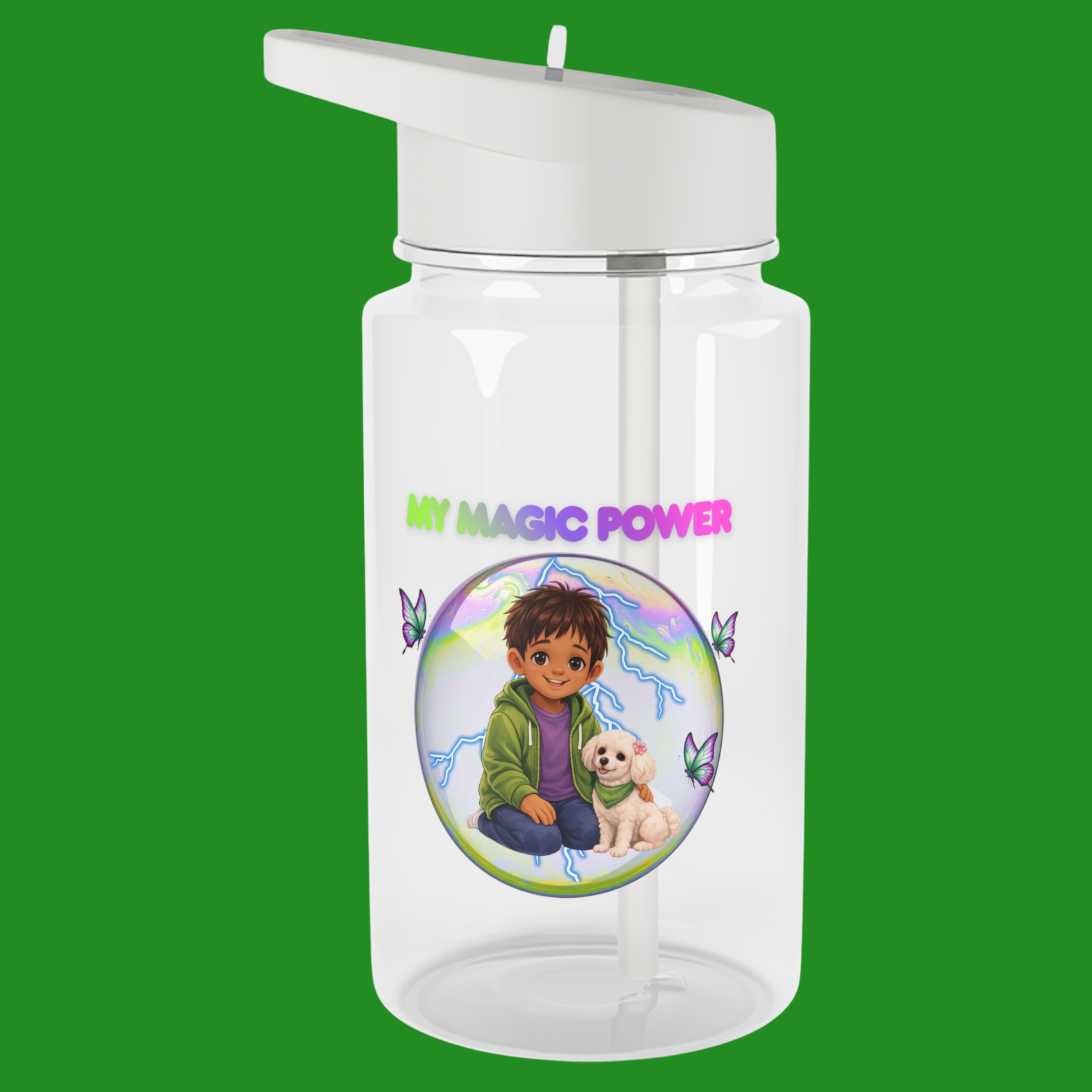 My Magic Power Tritan Water Bottle – Kids’ Clear Boy & Puppy Hydration Bottle with Lightning Aura Artwork product thumbnail image My Magic Power Tritan Water Bottle – Kids’ Clear Boy & Puppy Hydration Bottle with Lightning Aura Artwork product thumbnail image