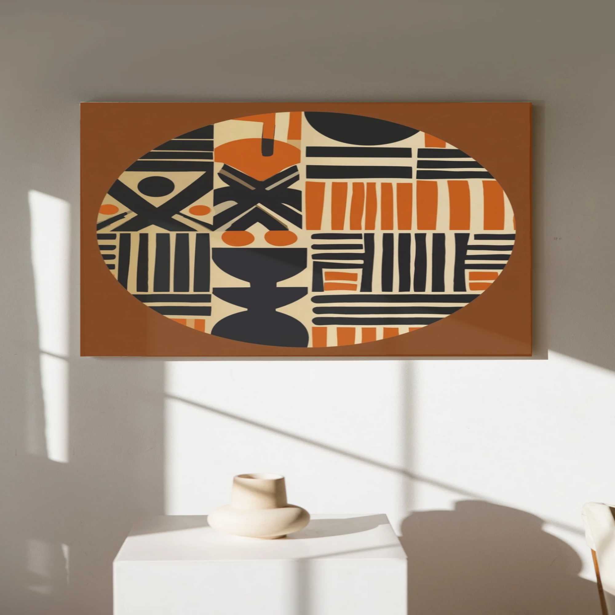 Abstract Tribal Circle Canvas Art — Mid-Century Geometric Wall Decor