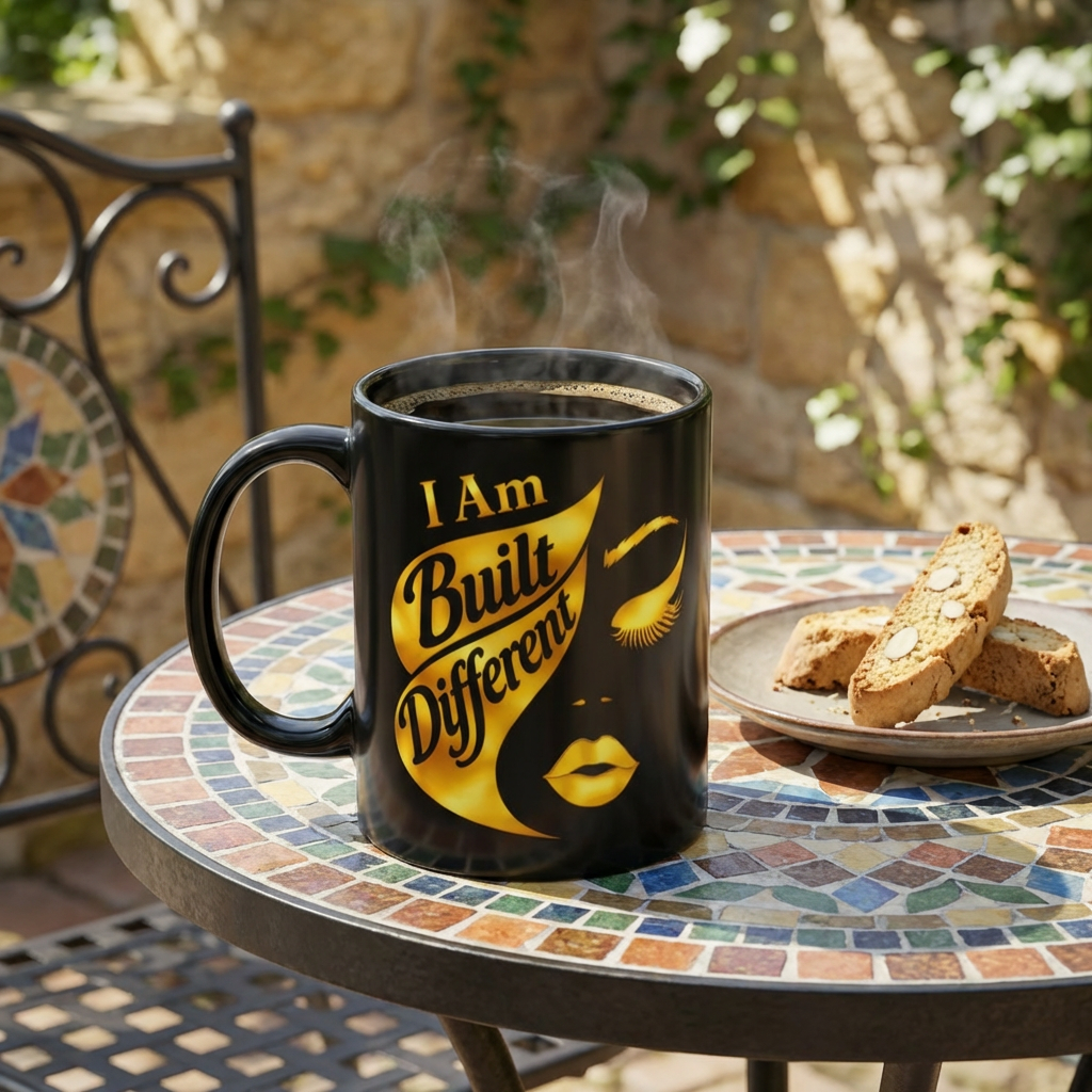 I Am Built Different Gold Face Ceramic Mug — Empowerment Coffee Cup
