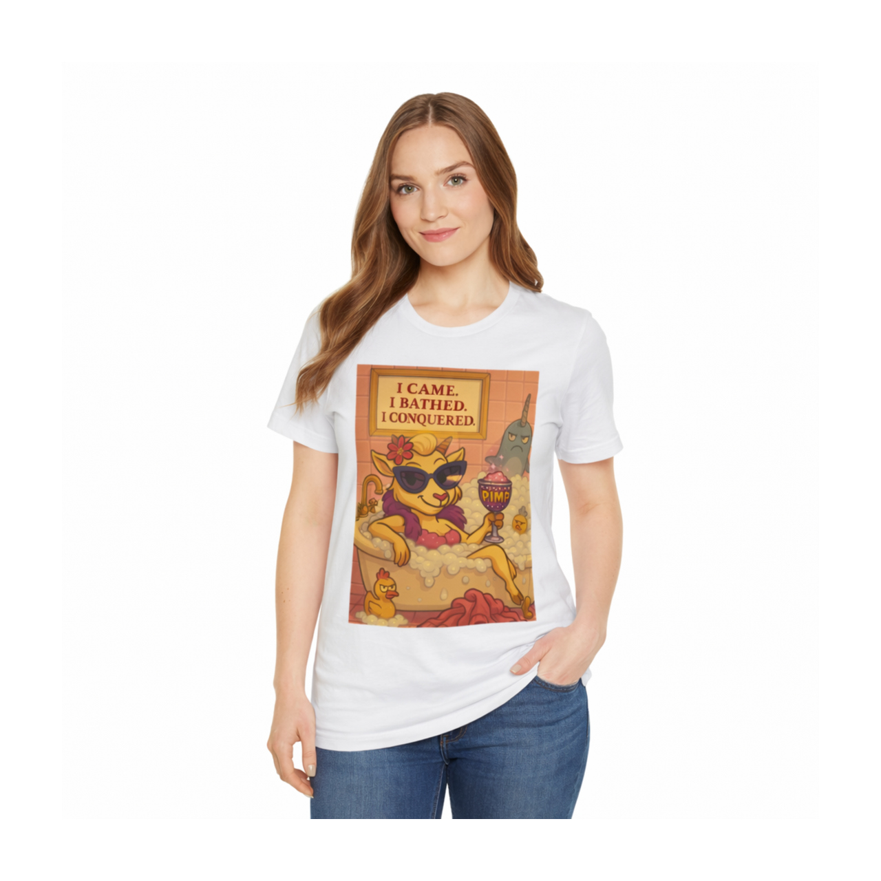 Scandalous Saffron – “I Came. I Bathed. I Conquered.” Tee | Salty as Fox product thumbnail image Scandalous Saffron – “I Came. I Bathed. I Conquered.” Tee | Salty as Fox product thumbnail image