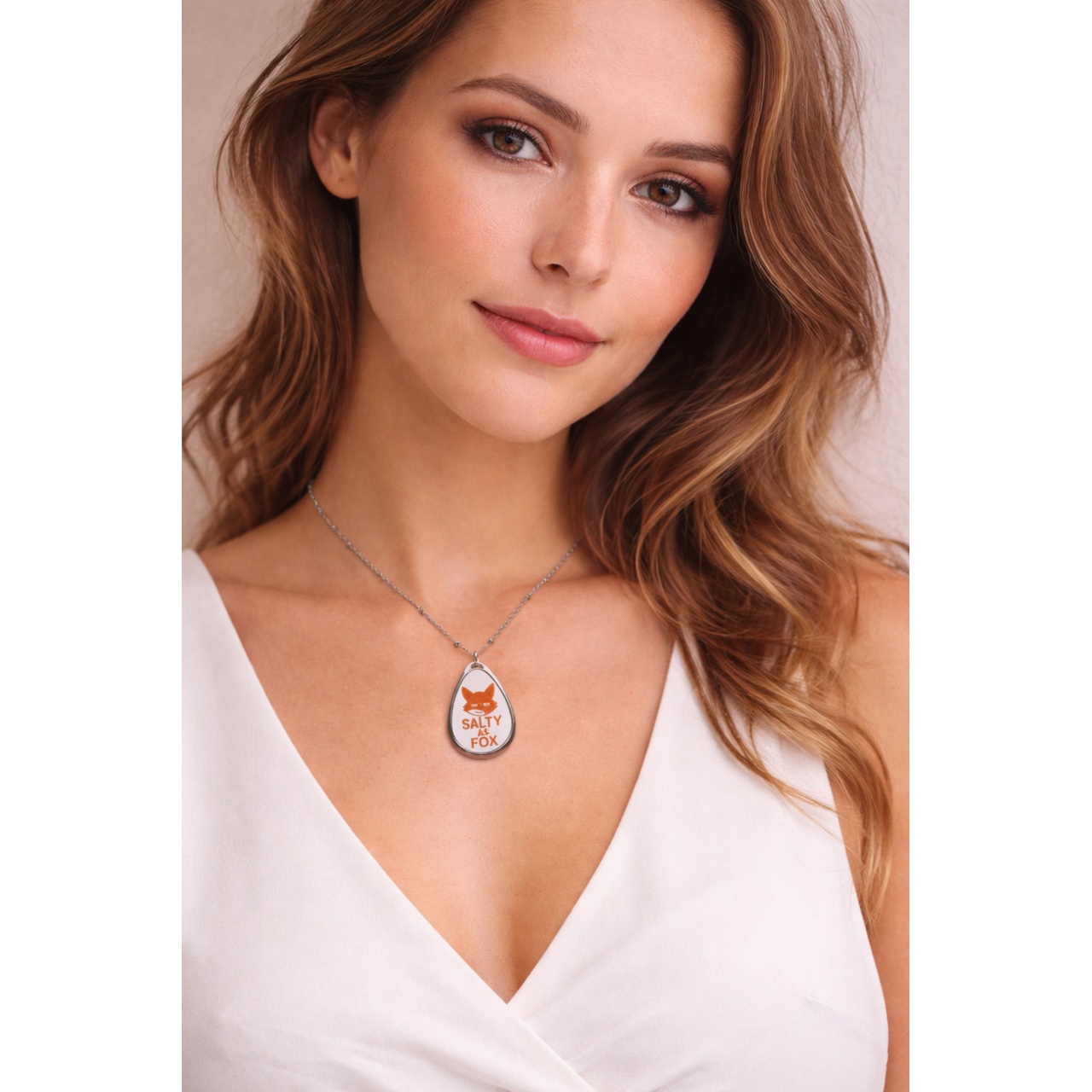 Salty As Fox Oval Pendant Necklace  product thumbnail image