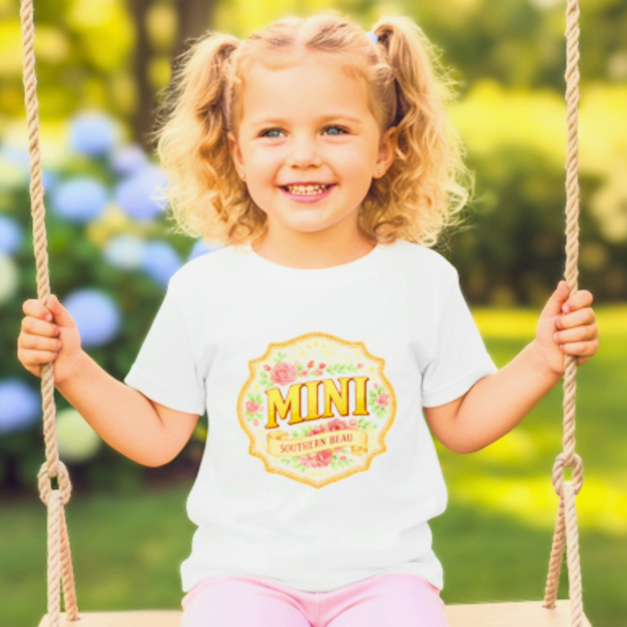 Kids T‑Shirt — "Mini Southern Glam" Floral Badge Tee (Matches Mamas) product thumbnail image