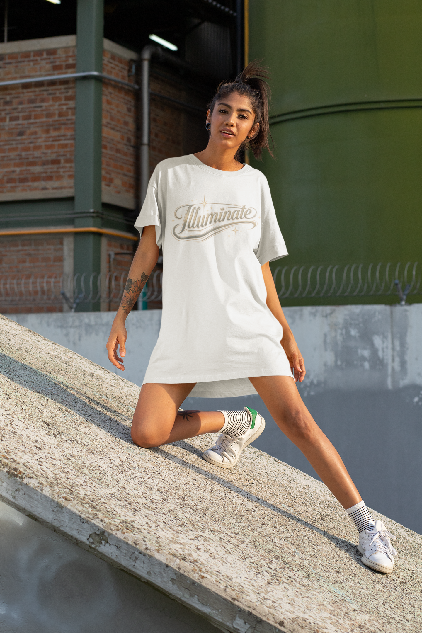 Illuminate Script T-Shirt Dress — Sparkling Gold Typography product thumbnail image