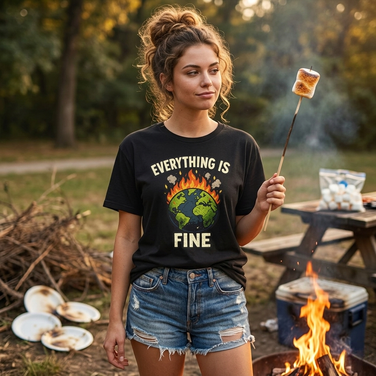 Funny Dark Humor T Shirt Everything Is Fine Burning Earth Graphic Streetwear Tee product thumbnail image Funny Dark Humor T Shirt Everything Is Fine Burning Earth Graphic Streetwear Tee product thumbnail image