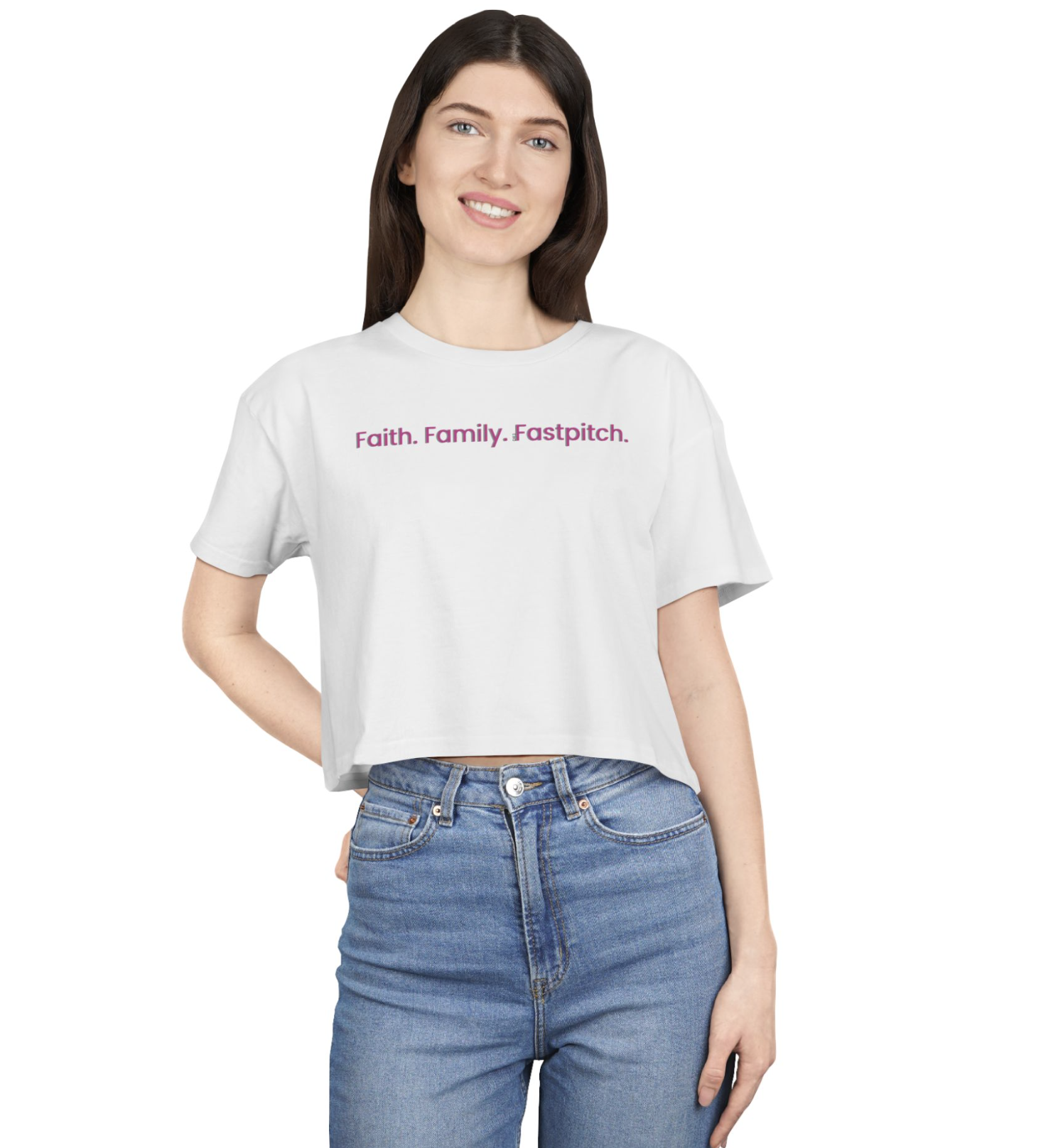 Faith. Family. Fastpitch. DR3 Cropped Tee product thumbnail image Faith. Family. Fastpitch. DR3 Cropped Tee product thumbnail image