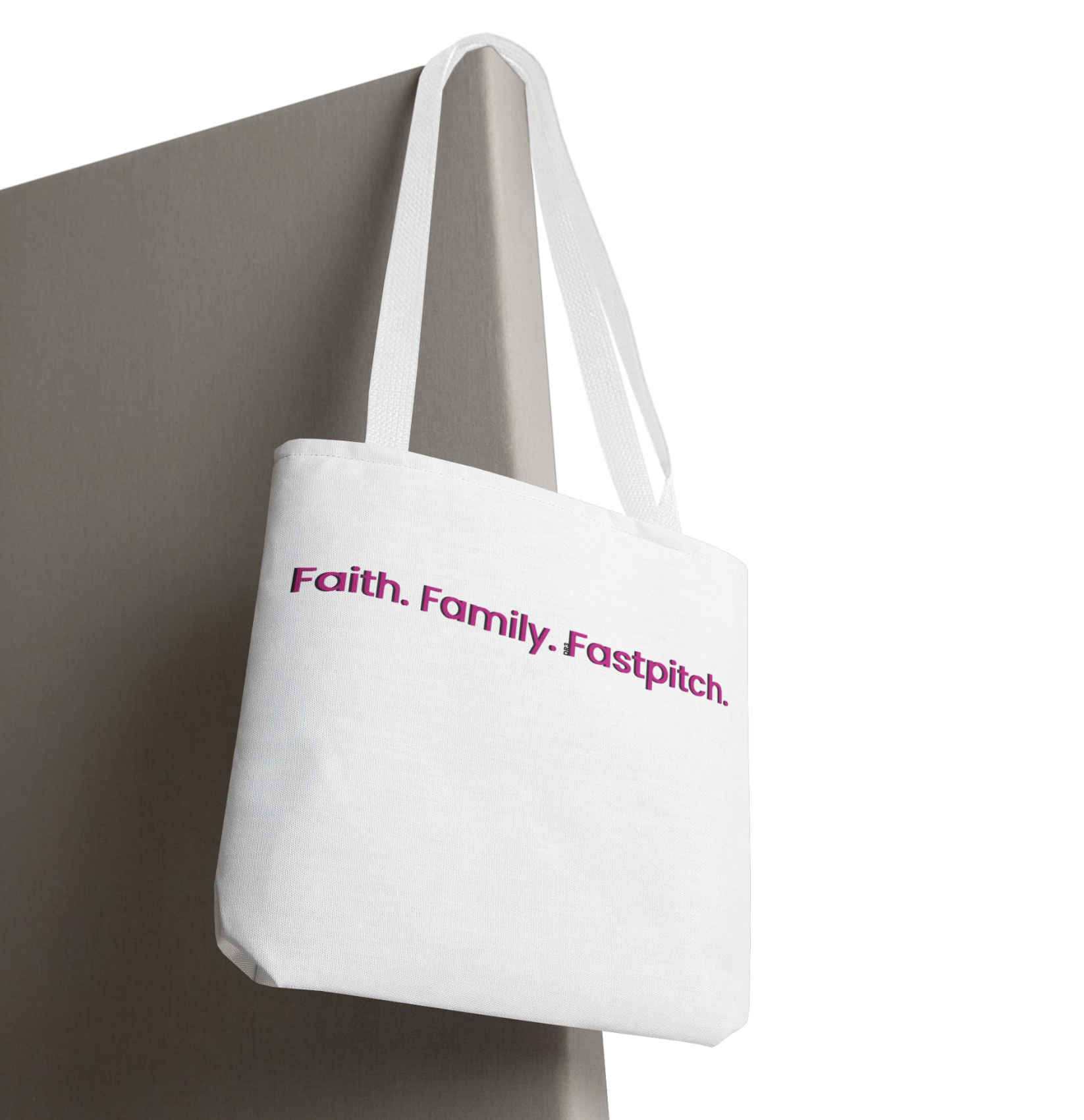 "Faith. Family. Fastpitch." Softball Team Tote product thumbnail image "Faith. Family. Fastpitch." Softball Team Tote product thumbnail image