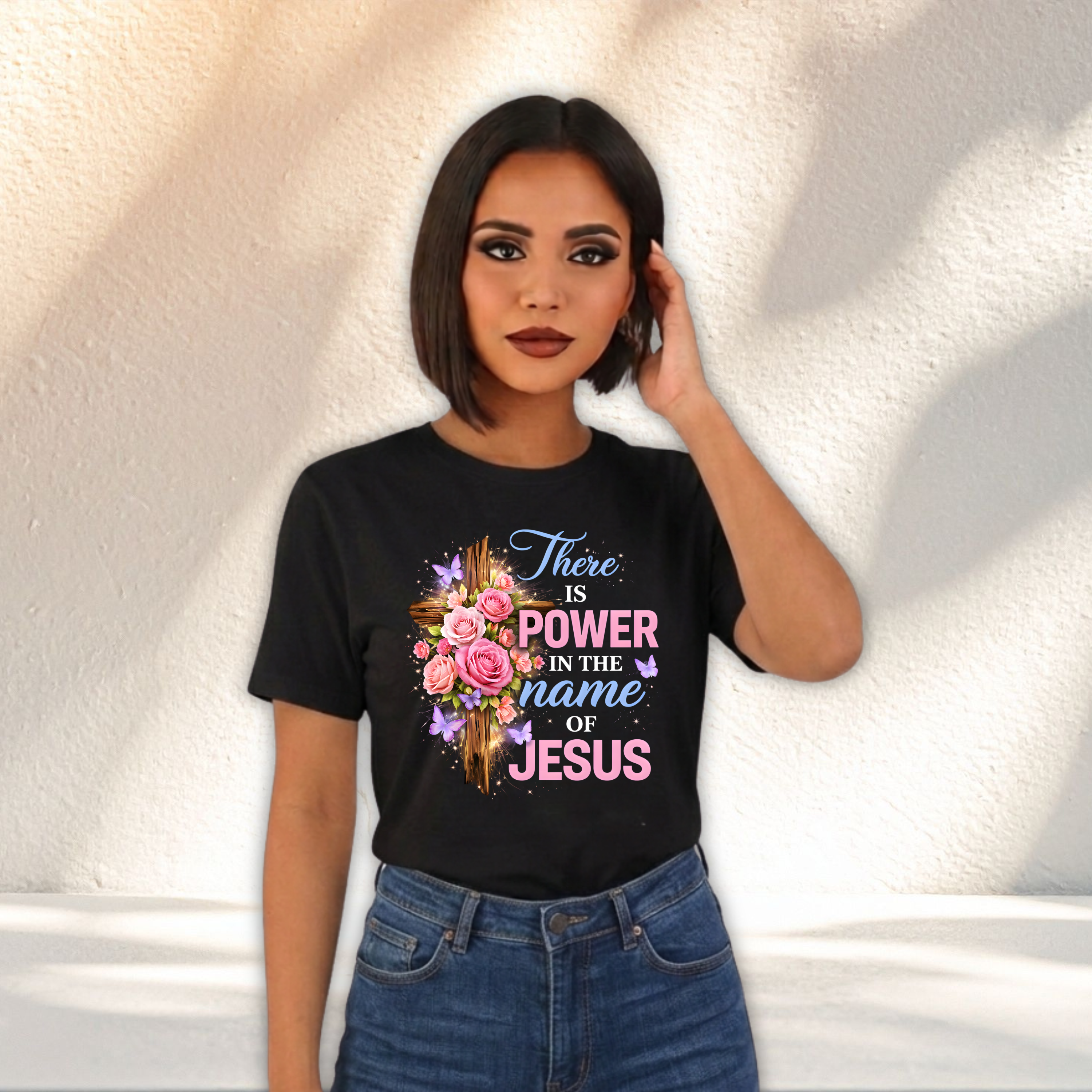"There Is Power In The Name Of Jesus" Floral Women's Christian Faith T-Shirt product thumbnail image "There Is Power In The Name Of Jesus" Floral Women's Christian Faith T-Shirt product thumbnail image