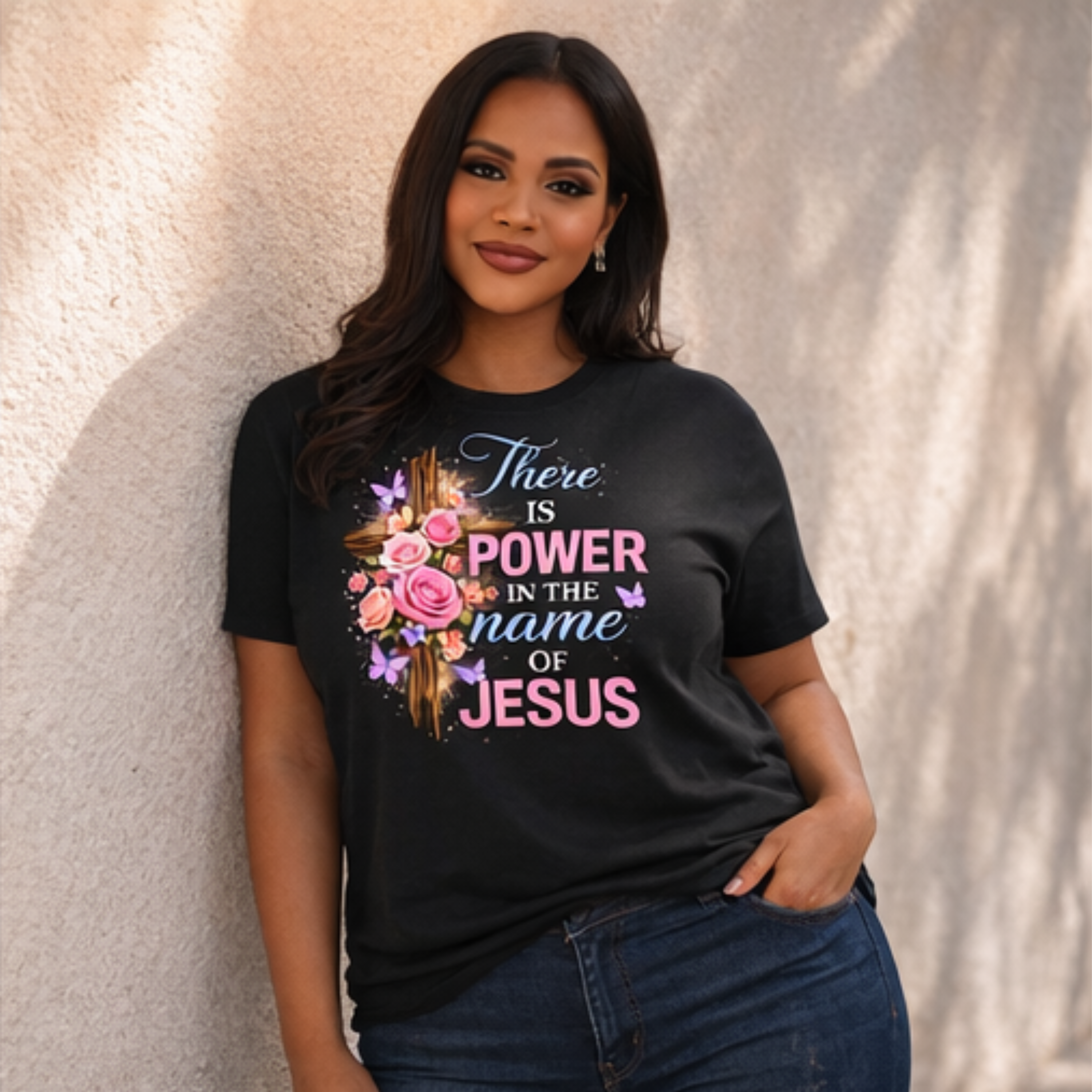 "There Is Power In The Name Of Jesus" Floral Women's Christian Faith T-Shirt product thumbnail image "There Is Power In The Name Of Jesus" Floral Women's Christian Faith T-Shirt product thumbnail image