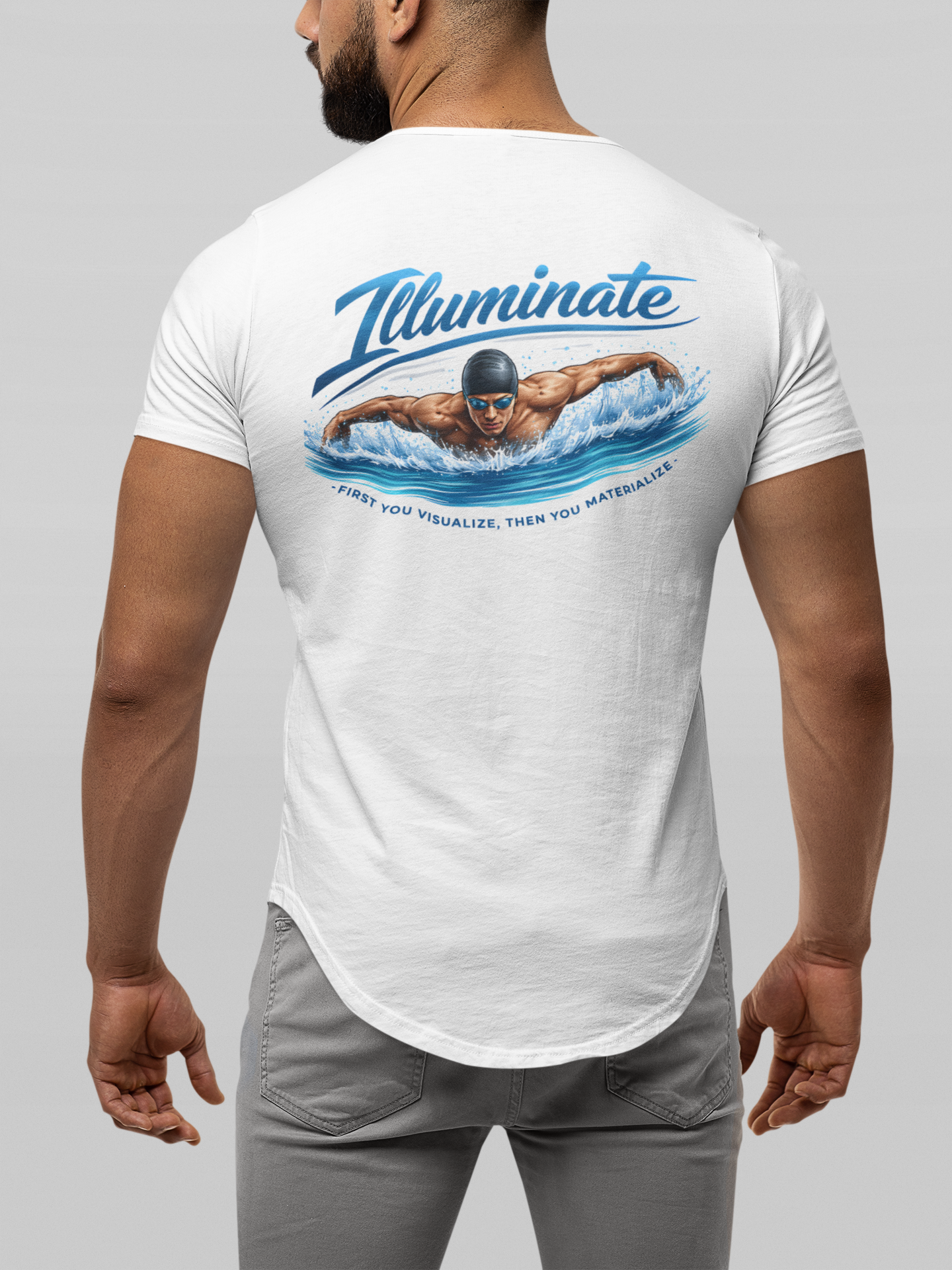 Illuminate Swim Tee — Men's Curved-Hem Athletic T-Shirt with 'Illuminate' Graphic