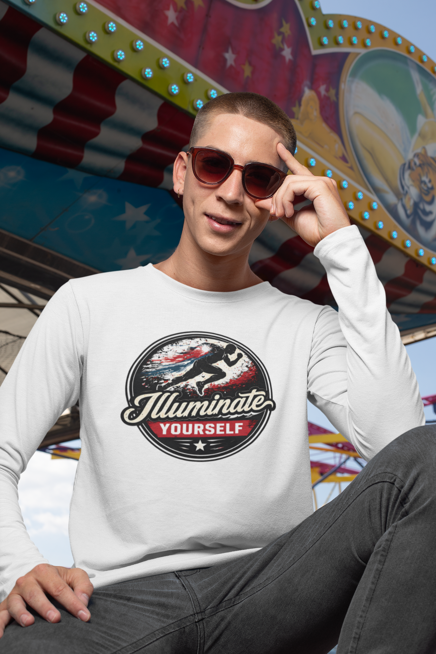 Illuminate Yourself UV Long Sleeve Shirt — Men's Sun Protection Graphic Tee product thumbnail image Illuminate Yourself UV Long Sleeve Shirt — Men's Sun Protection Graphic Tee product thumbnail image
