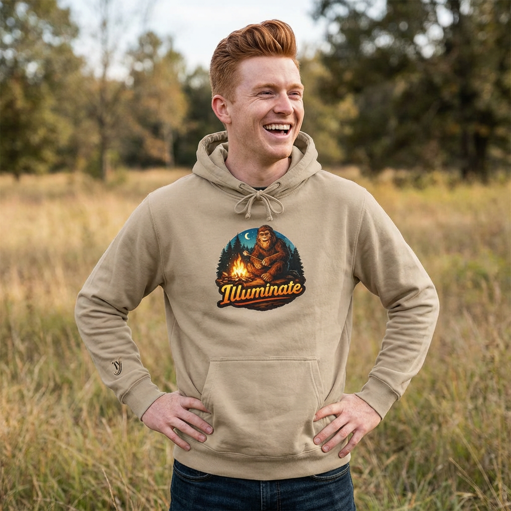 Illuminate Bigfoot Hoodie — Vintage Campfire Sasquatch Graphic Hoodie