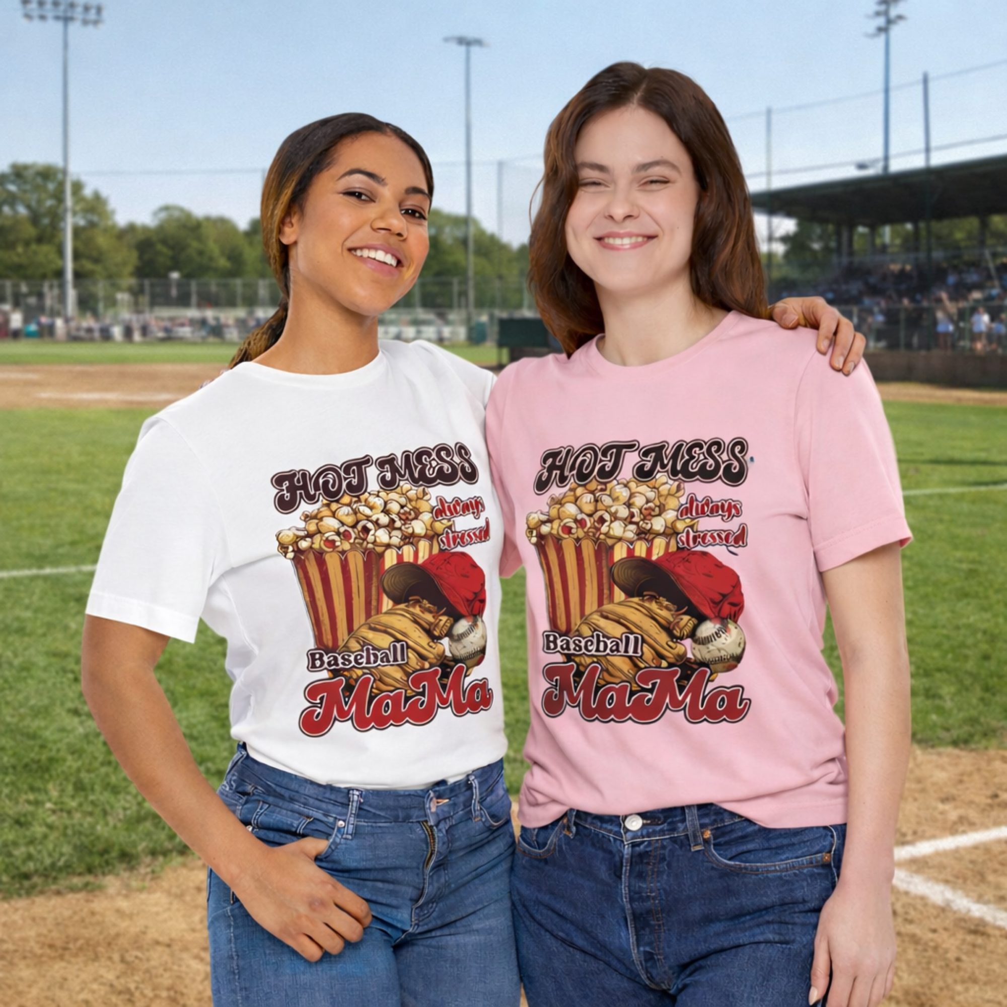 Baseball Mama T‑Shirt — "Hot Mess Always Blessed" Vintage Popcorn &amp; Glove Tee