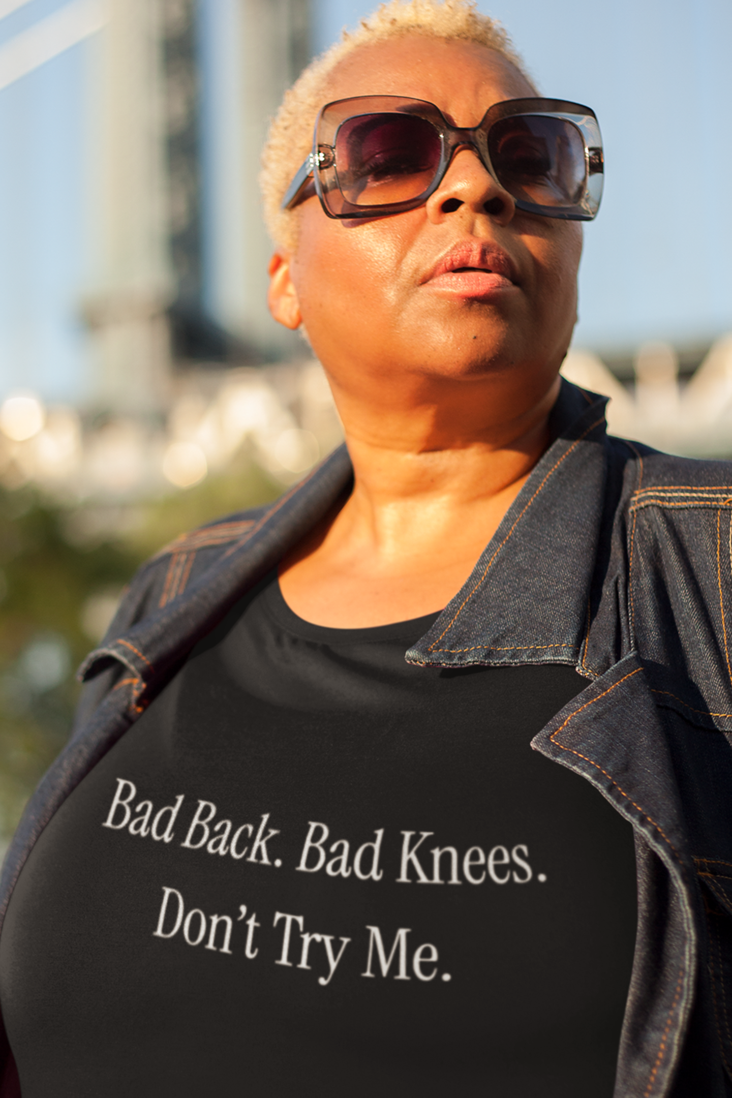 Funny Senior Bella + Canvas Unisex Graphic Adult Tee — "Bad Back. Bad Knees. Don't Try Me." | Arthritis Humor product thumbnail image