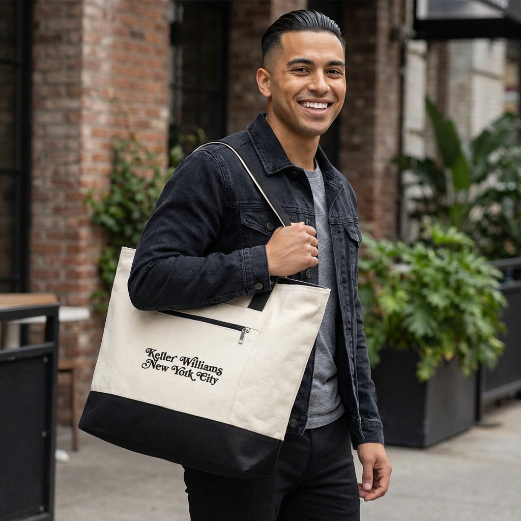 Canvas Zipper Tote Bag — 'Keller Williams New York City' Embroidered Market Tote