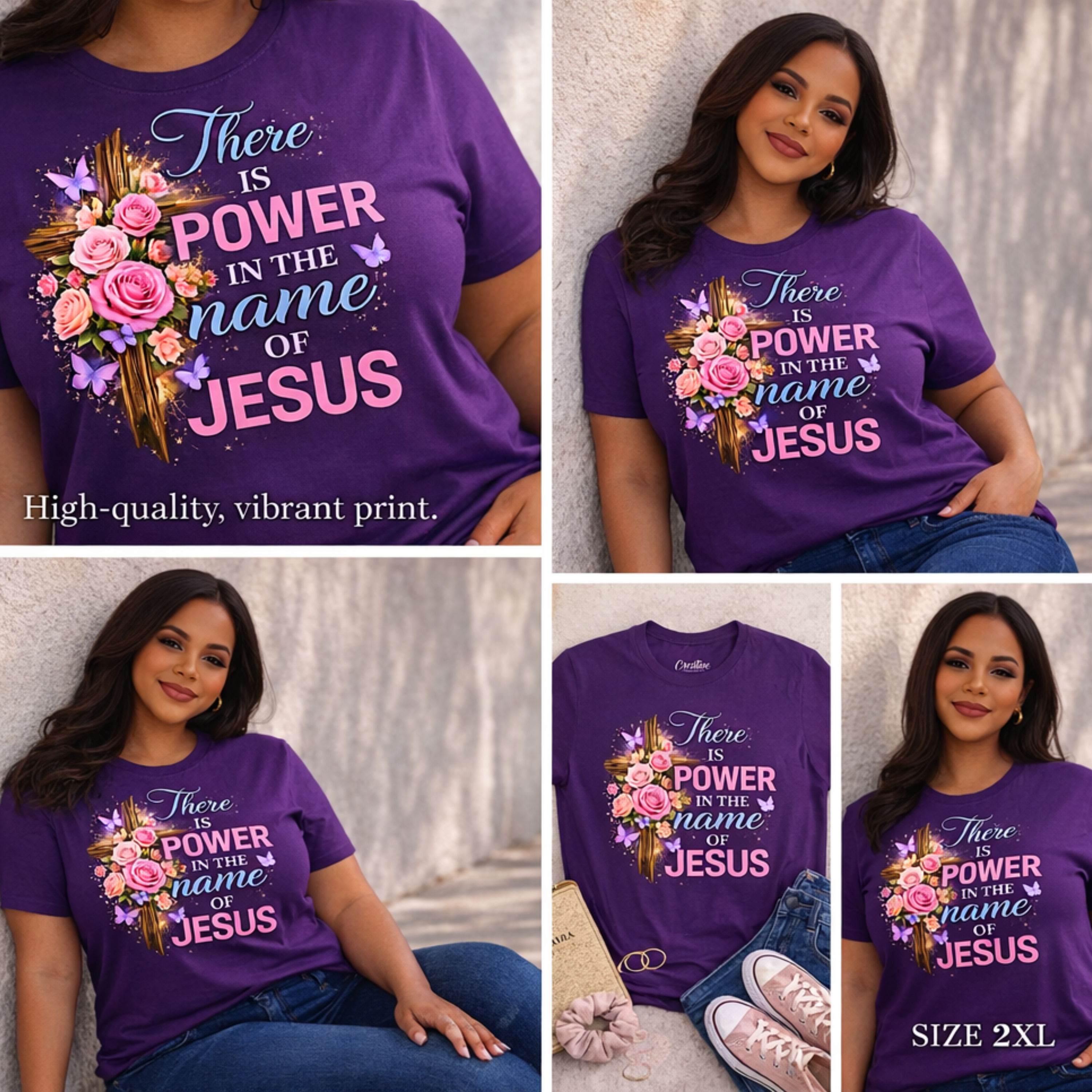"There Is Power In The Name Of Jesus" Floral Women's Christian Faith T-Shirt product thumbnail image "There Is Power In The Name Of Jesus" Floral Women's Christian Faith T-Shirt product thumbnail image