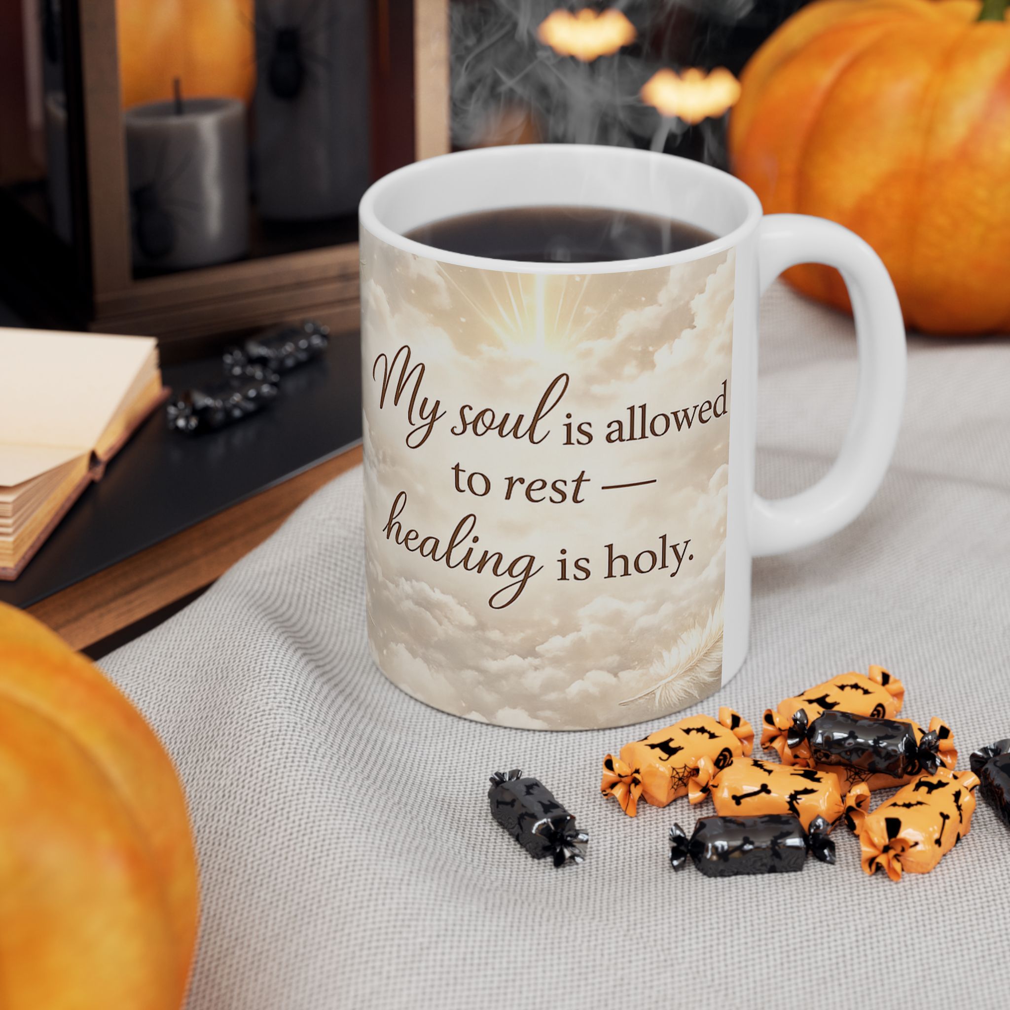 Healing Is Holy Ceramic Mug — Inspirational Cloud Coffee Cup (11oz &amp; 15oz)