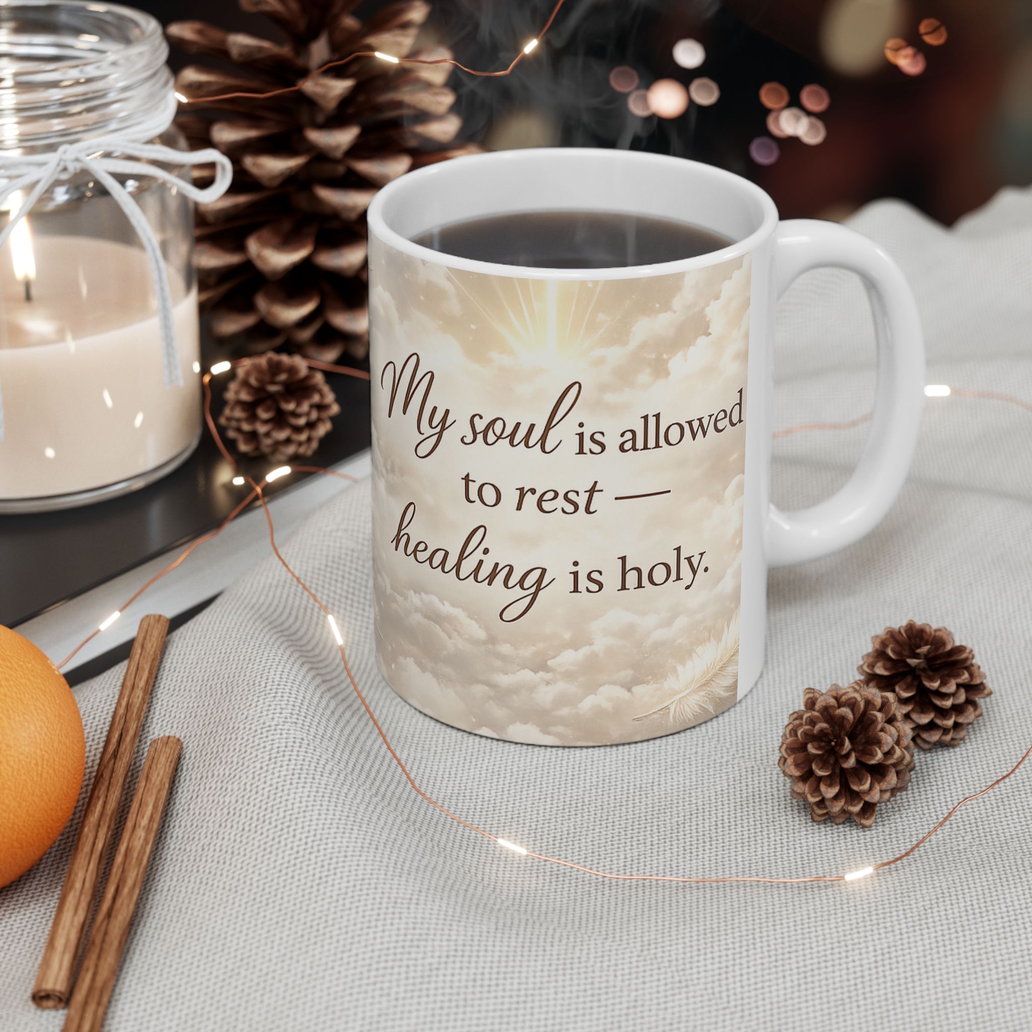 Healing Is Holy Ceramic Mug — Inspirational Cloud Coffee Cup (11oz &amp; 15oz) product thumbnail image