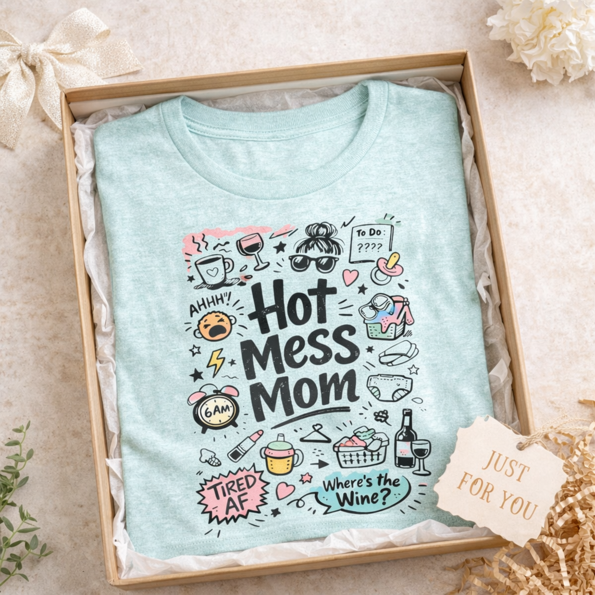 Hot Mess Mom T-Shirt | Mom Life Doodles, Coffee, Wine, Cute Sketches product thumbnail image Hot Mess Mom T-Shirt | Mom Life Doodles, Coffee, Wine, Cute Sketches product thumbnail image