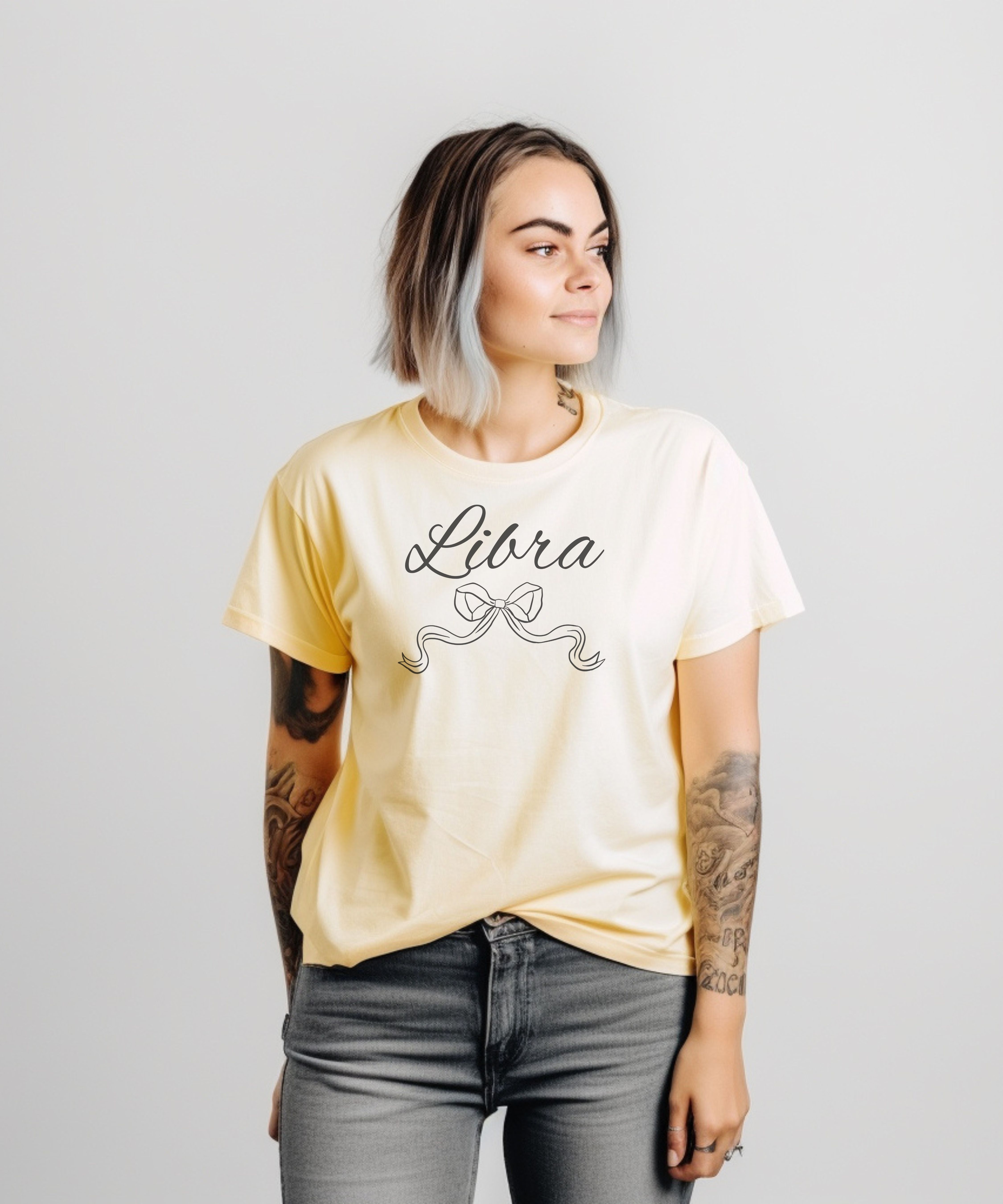 Libra Zodiac T‑Shirt with Ribbon Script Astrology Gift Tee