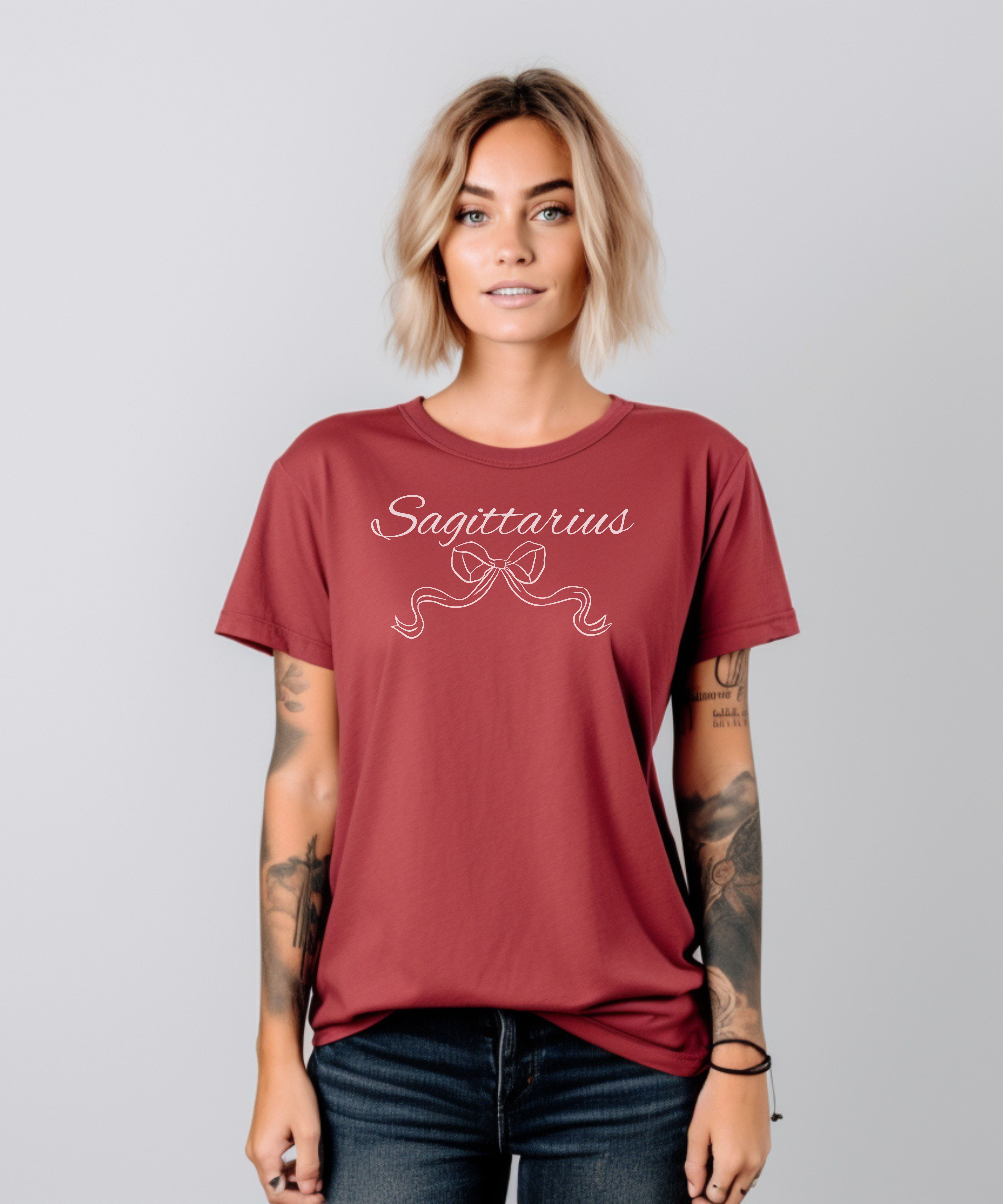 Sagittarius Zodiac T-Shirt Script Constellation Style Print Unisex Tee product thumbnail image