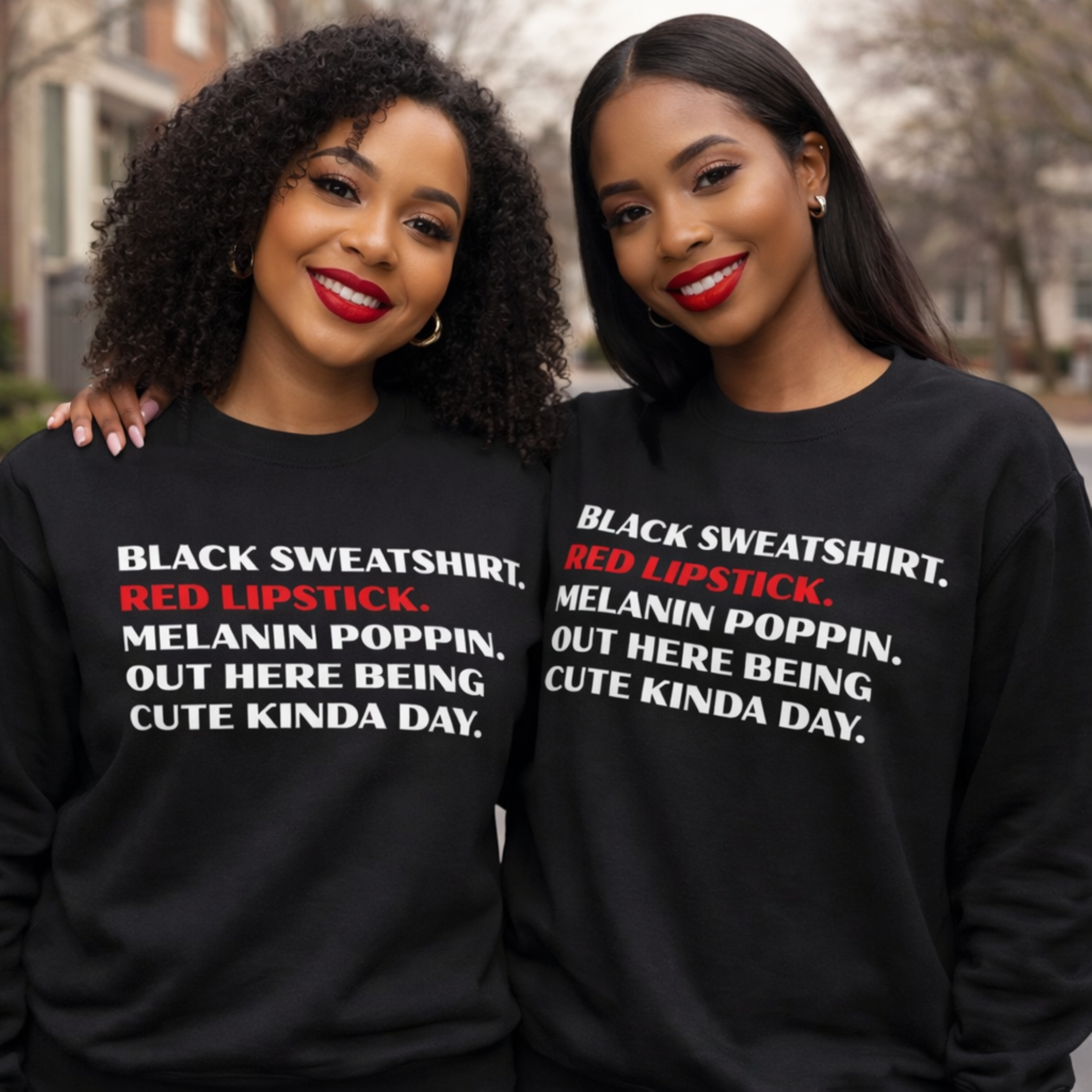 Melanin Poppin Red Lipstick Crewneck Sweatshirt — "Looking Cute Kind of Day" product thumbnail image