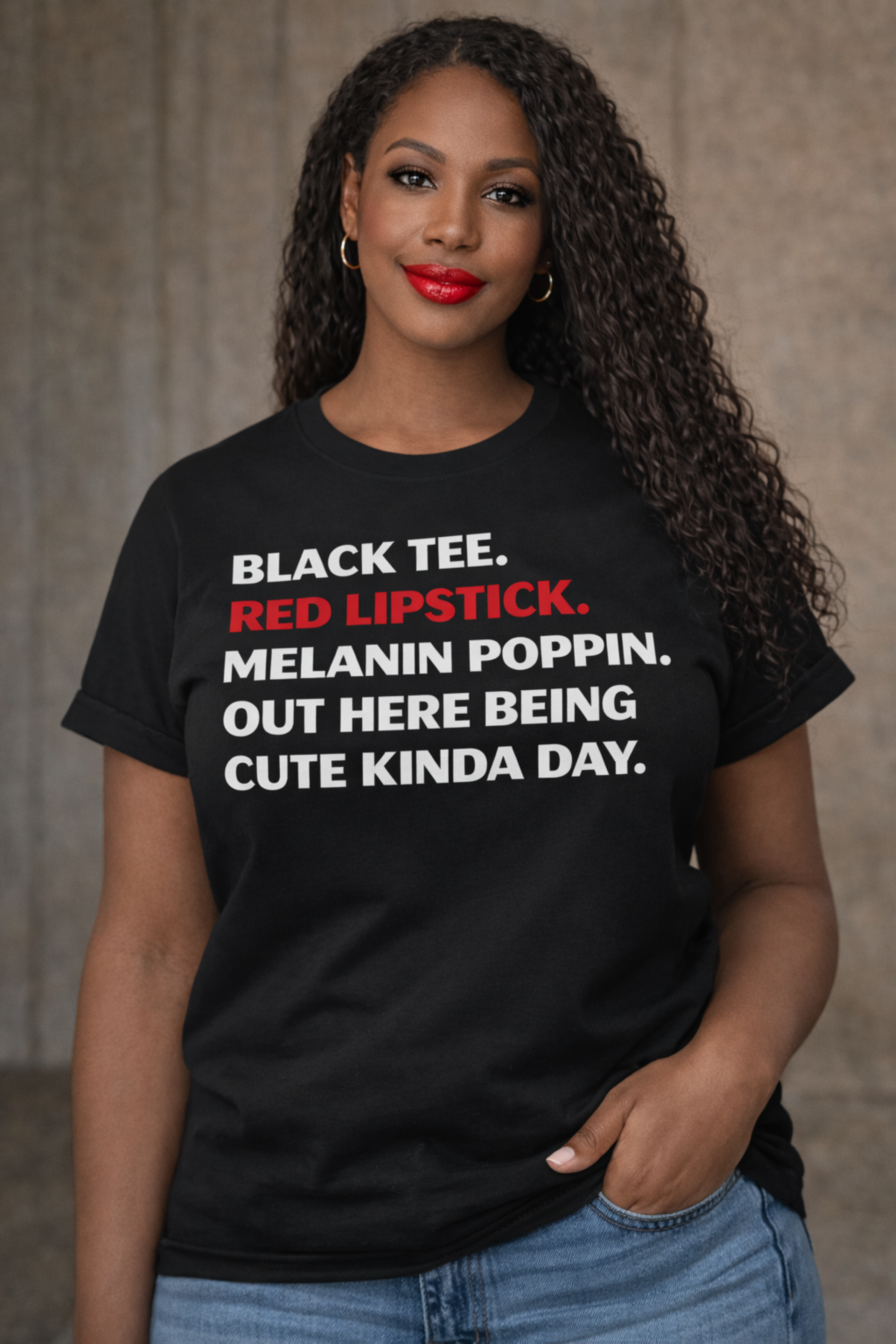 Black Tee Red Lipstick Melanin Poppin Shirt, Cute Melanin Queen Graphic Tee, Confident Black Girl Shirt, Bold Statement Tee