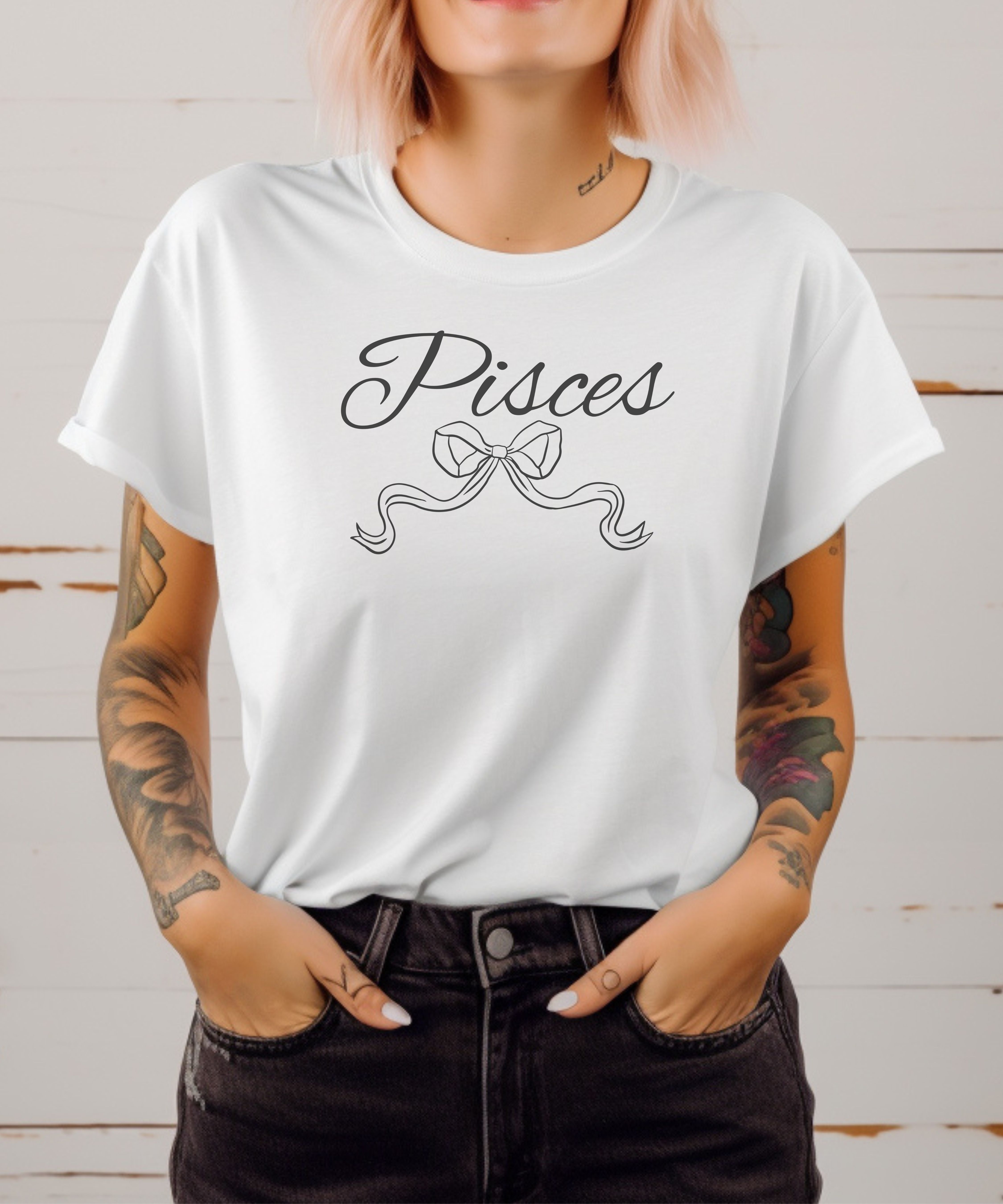 Pisces Zodiac T-Shirt Elegant Script Astrological Short Sleeve Tee product thumbnail image