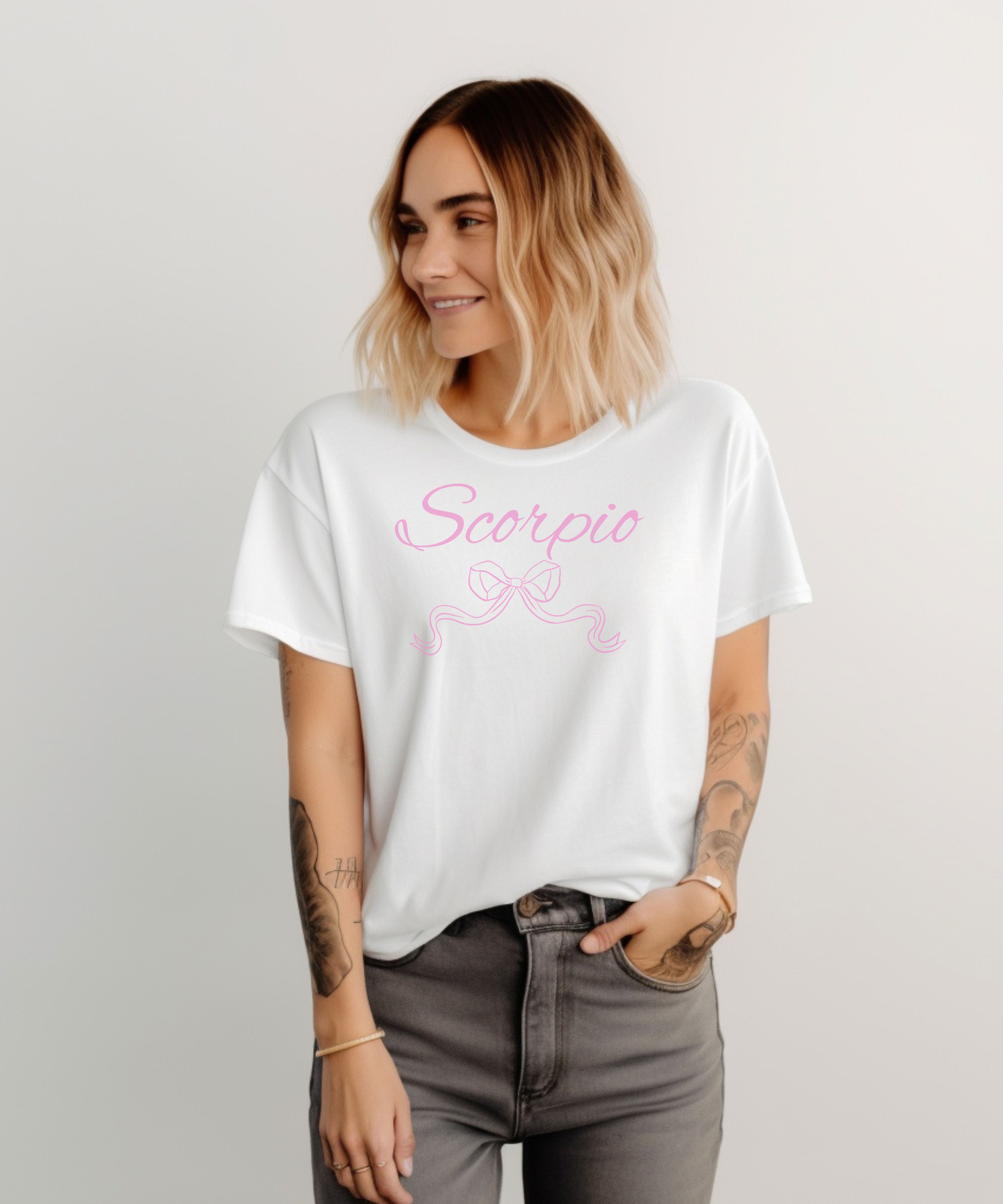 Scorpio Pink Script Short Sleeve Soft Girl Zodiac T-Shirt product thumbnail image Scorpio Pink Script Short Sleeve Soft Girl Zodiac T-Shirt product thumbnail image