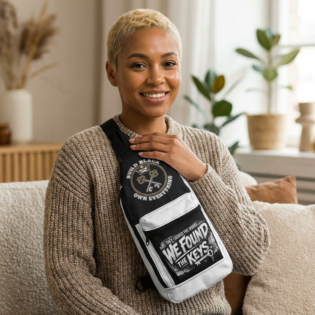 We Found The Keys Sling Bag — Protest Message Crossbody with 'Build Black Own Everything' Patch product thumbnail image We Found The Keys Sling Bag — Protest Message Crossbody with 'Build Black Own Everything' Patch product thumbnail image