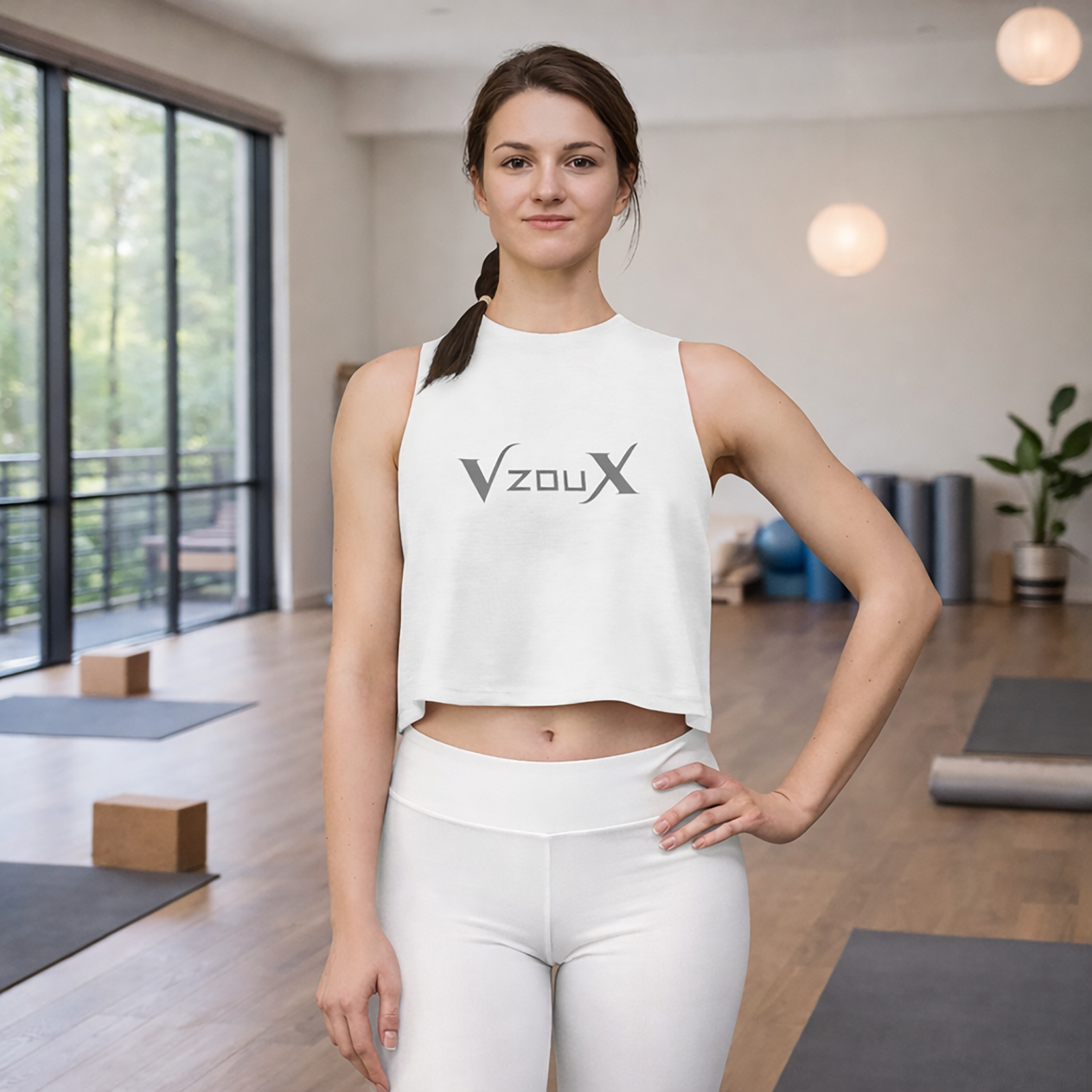 VZOUX Logo Women's Crop Top — Minimal Graphic Tank for Casual & Athleisure product thumbnail image VZOUX Logo Women's Crop Top — Minimal Graphic Tank for Casual & Athleisure product thumbnail image
