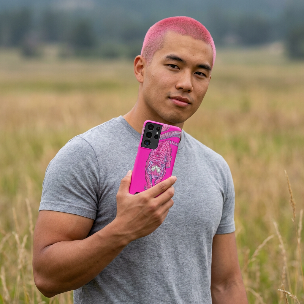 Neon Pink Tiger Phone Case with Card Holder  product thumbnail image