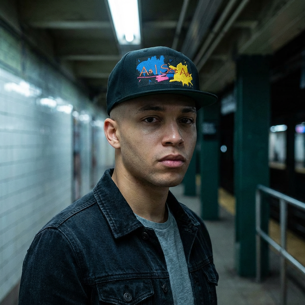 Embroidered 'As I See Art' Paint-Splash Flat Bill Cap product thumbnail image