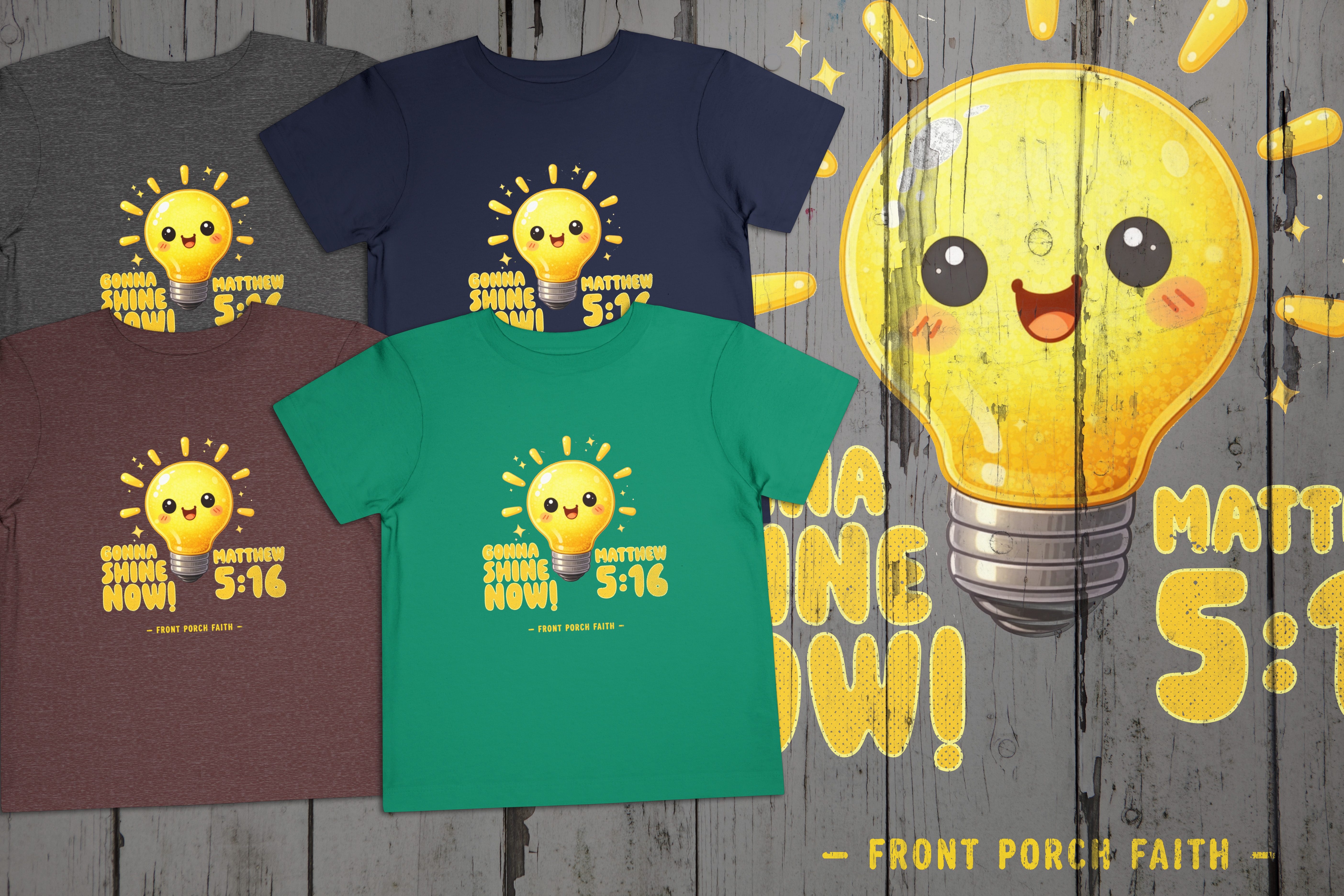 Gonna Shine Now Matthew 5:16 Kids Tee | Front Porch Faith Apparel Co.