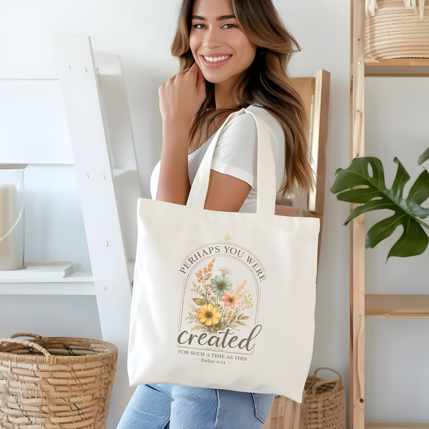 Created Esther 4:14 Canvas Tote | Christian Faith Bag product thumbnail image Created Esther 4:14 Canvas Tote | Christian Faith Bag product thumbnail image
