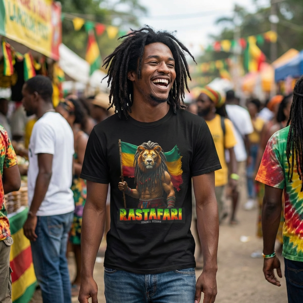 Lion of Judah, Rastafari with lion logo back, tee